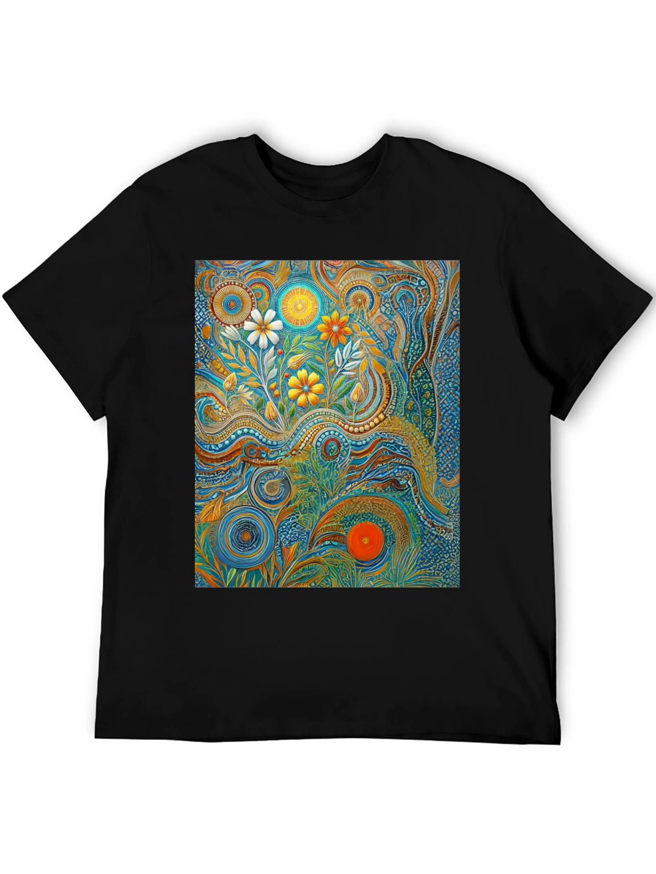 Black Psychedelic Floral Art T-Shirt view 5