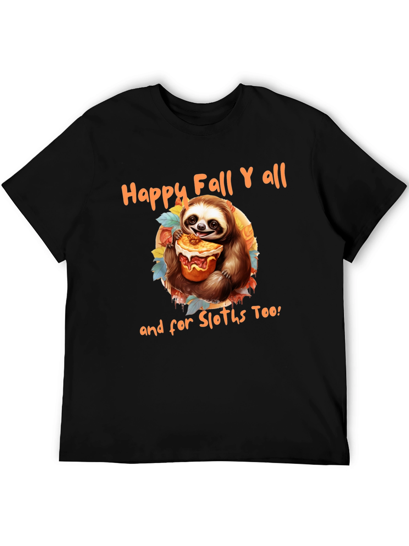 Black Happy Fall Y'all Sloth T-Shirt view 5