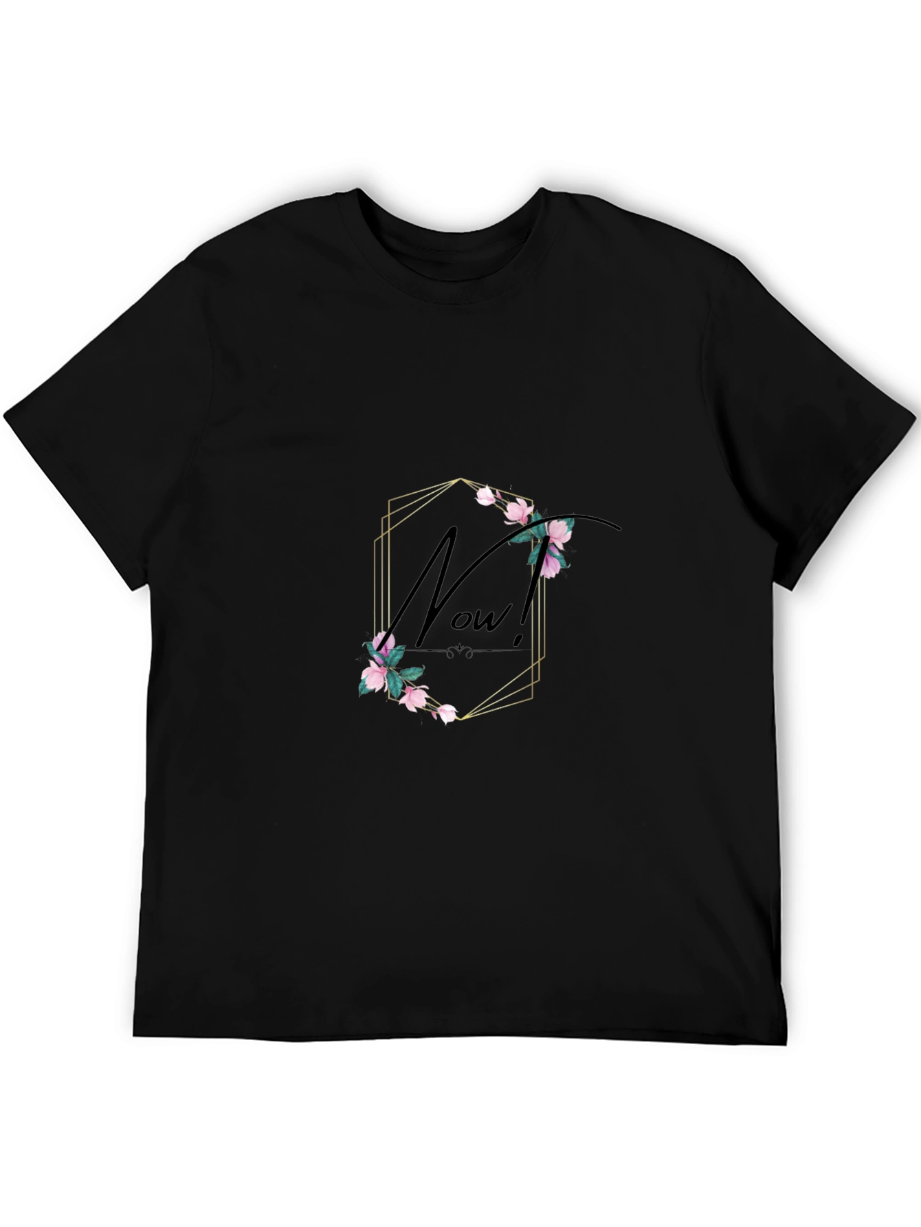 Black Floral Now! Black Graphic T-Shirt view 5