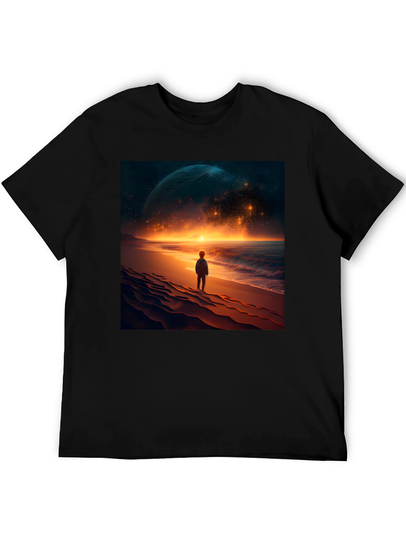 Black Cosmic Beach Graphic Tee - Black Cotton Blend view 5