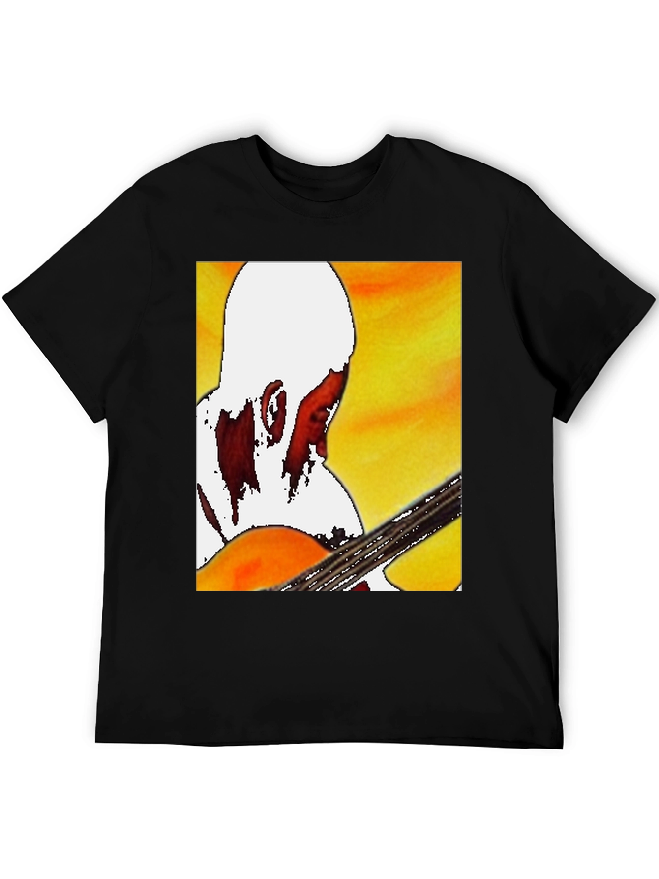 Black Guitar Player Graphic T-Shirt - Classic Crew Neck view 5