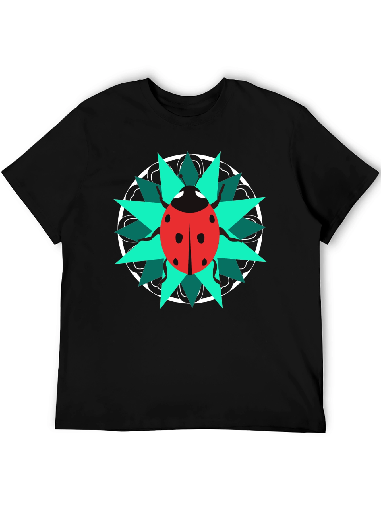 Black Ladybug Mandala Graphic Tee - Stylish Black T-Shirt view 5