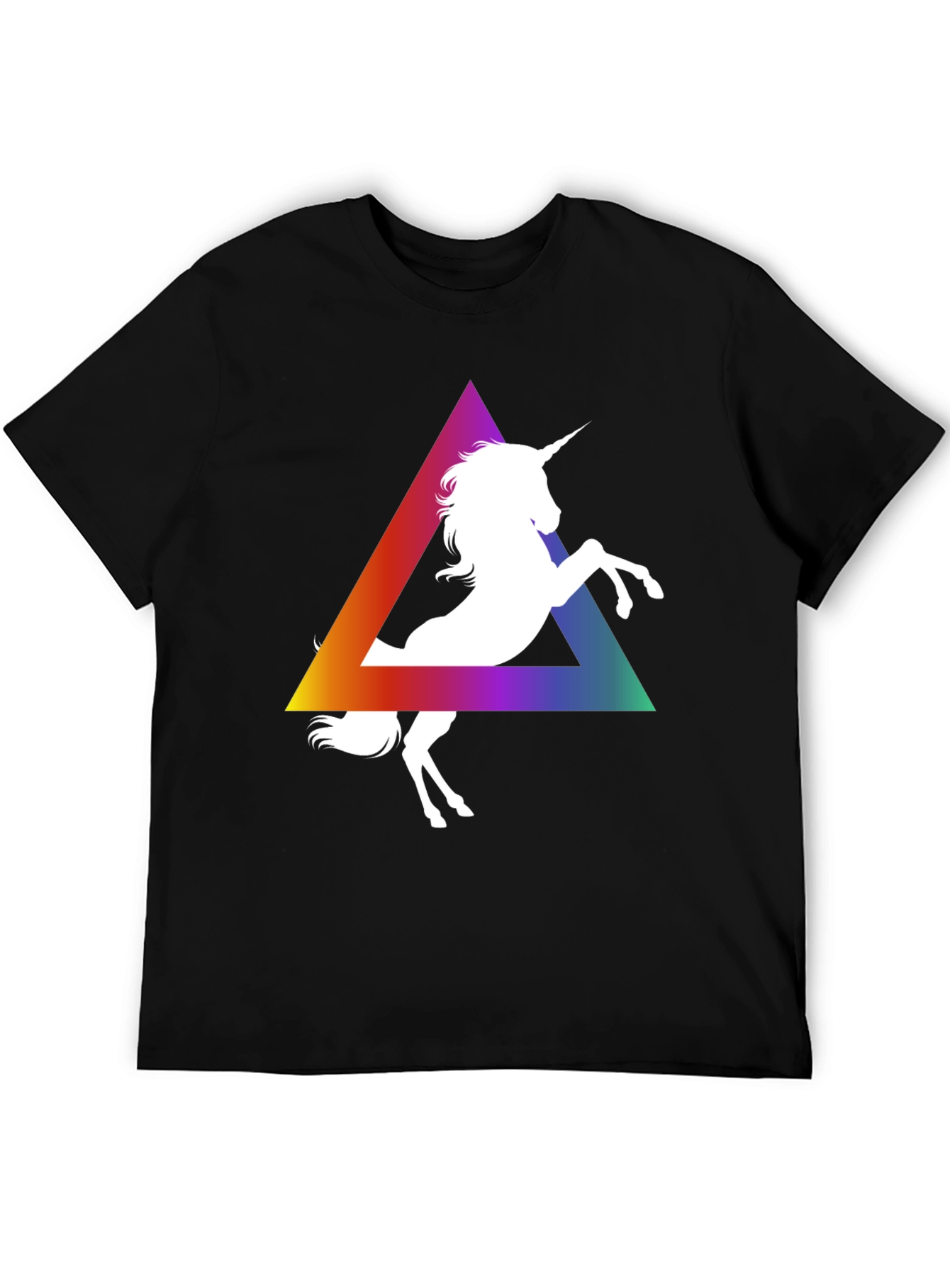 Black Unicorn Rainbow Triangle Graphic Tee - Black Cotton T-Shirt view 5