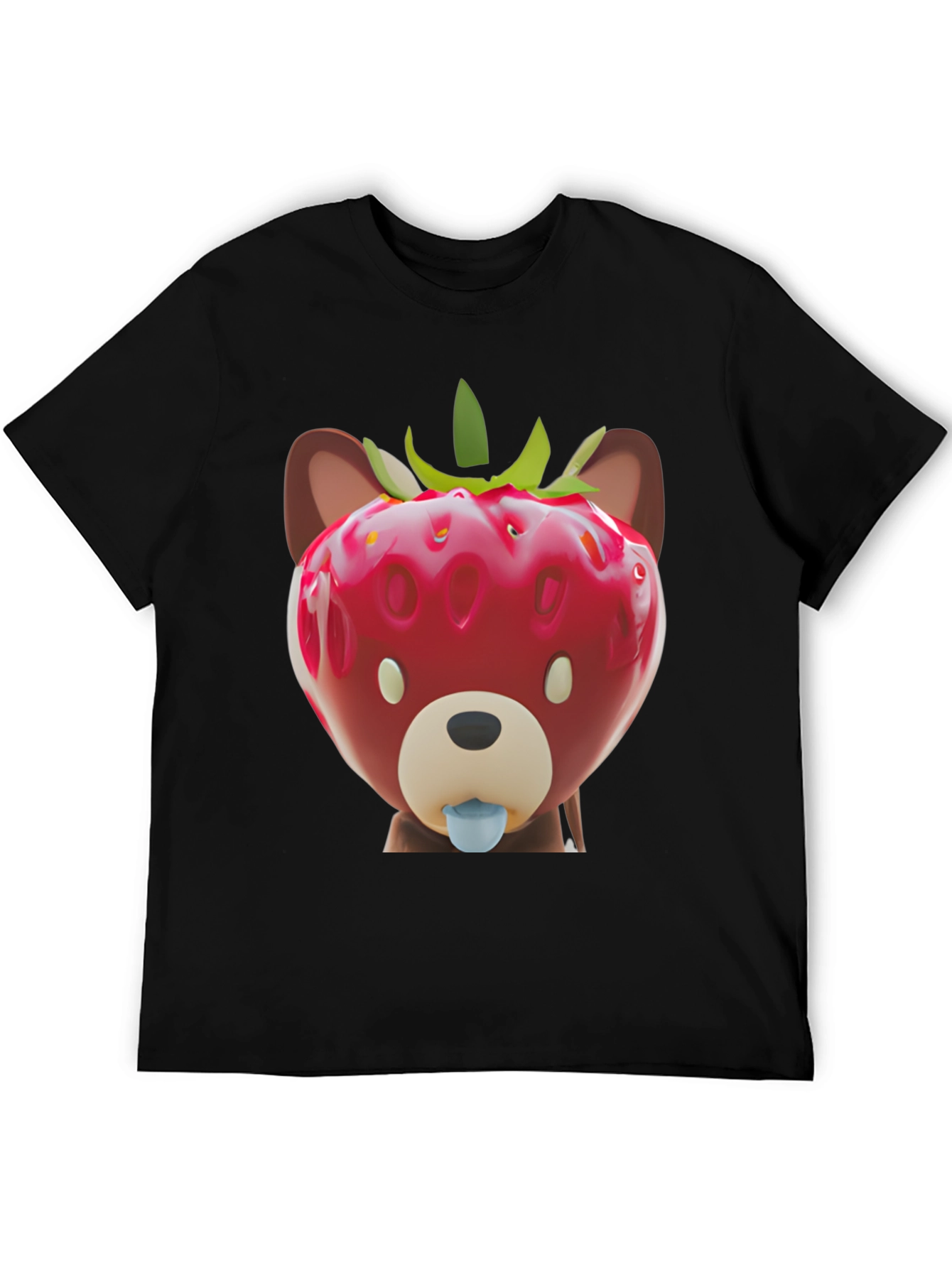 Black Strawberry Bear Graphic Tee - Unique Men's Black T-Shirt view 5