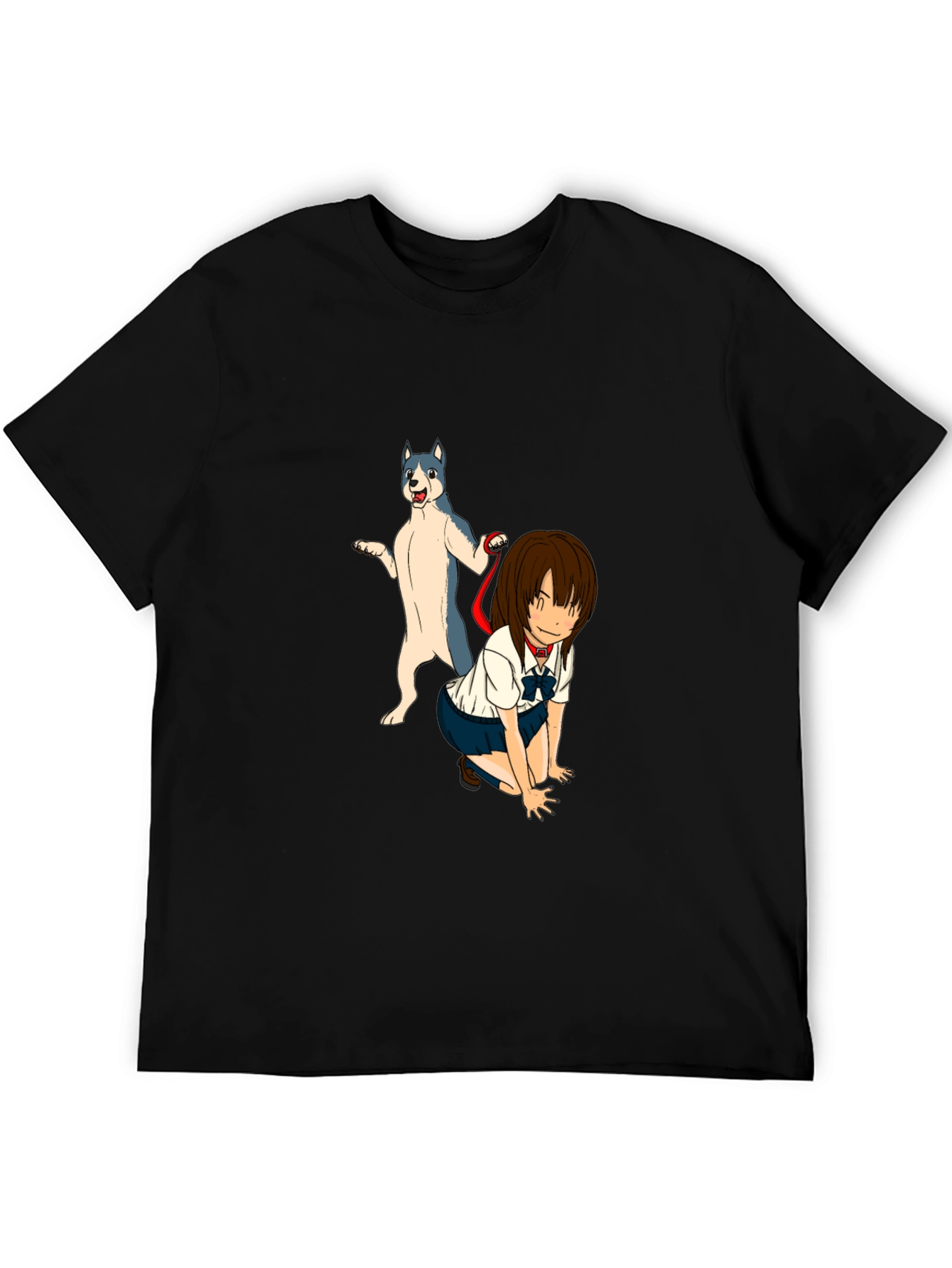 Black Anime Girl & Dog Graphic Black T-Shirt view 5