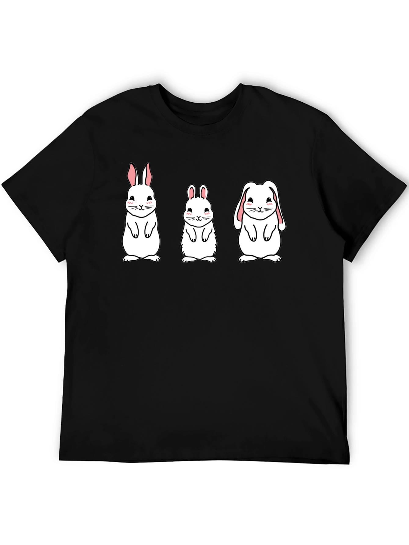 Black Cute Bunny Graphic Tee - Black Cotton Shirt view 5