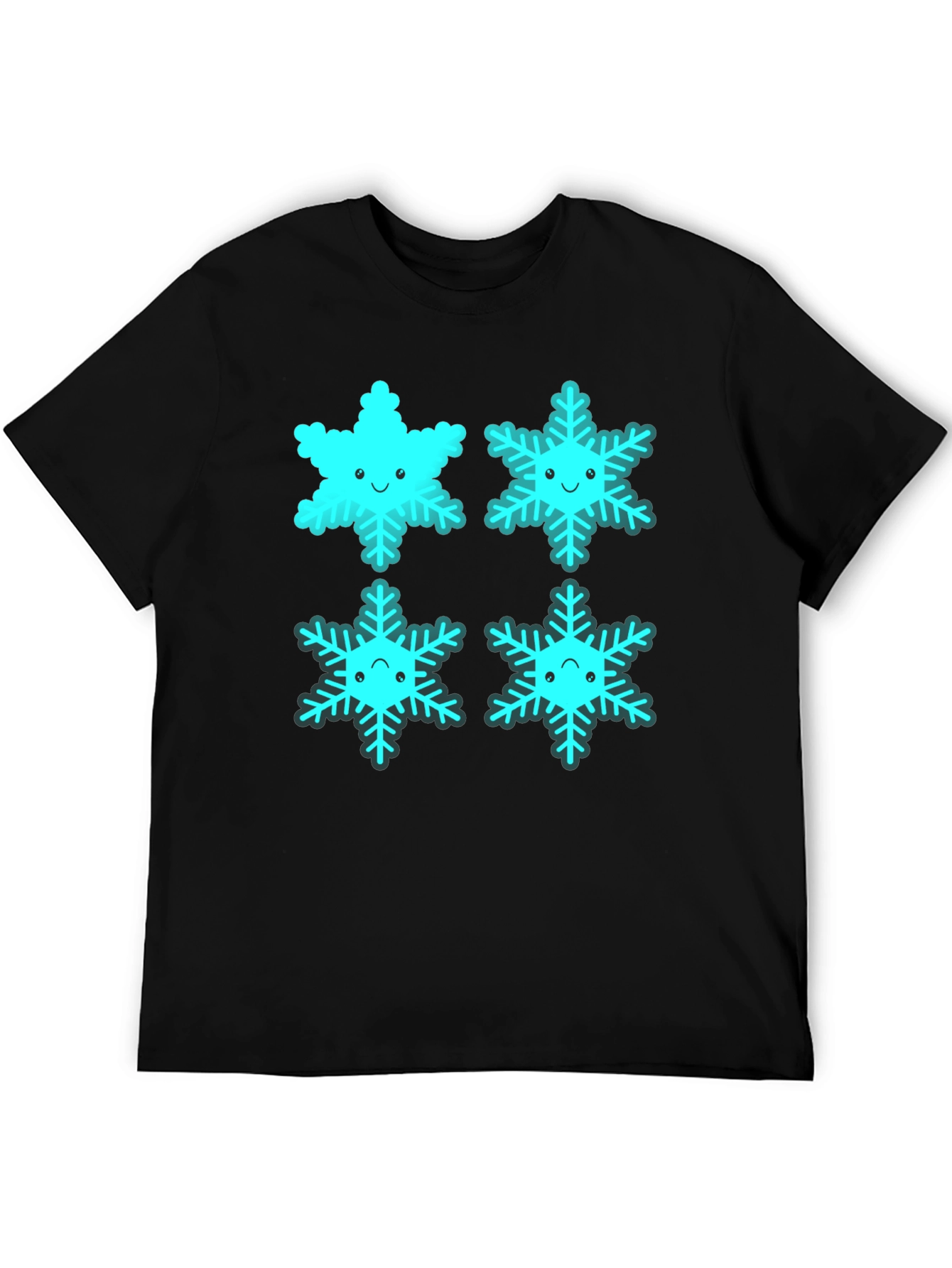 Black Cute Cartoon Snowflake Graphic Tee - Black view 5