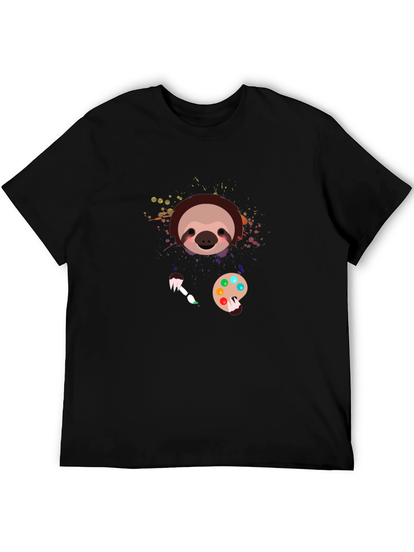 Black Sloth Artist Graphic T-Shirt - Cute Painter Tee view 5