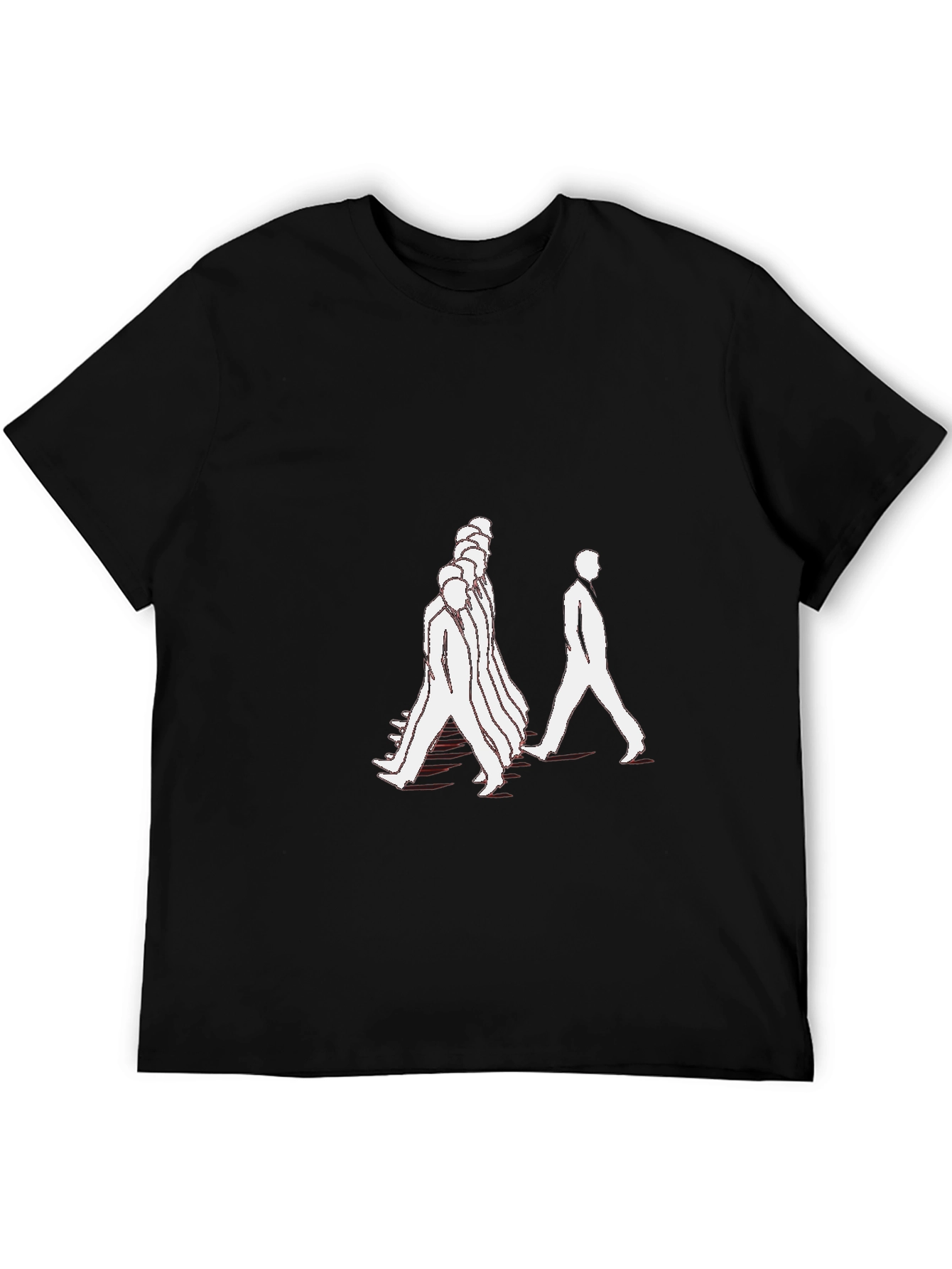 Black Black T-Shirt with Walking Figures Print view 5