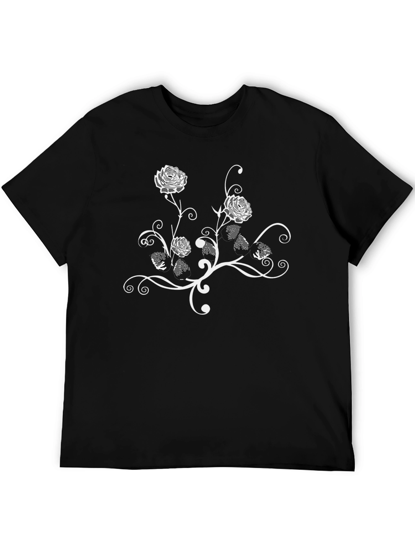 Black Floral Rose Vine Graphic Black T-Shirt view 5