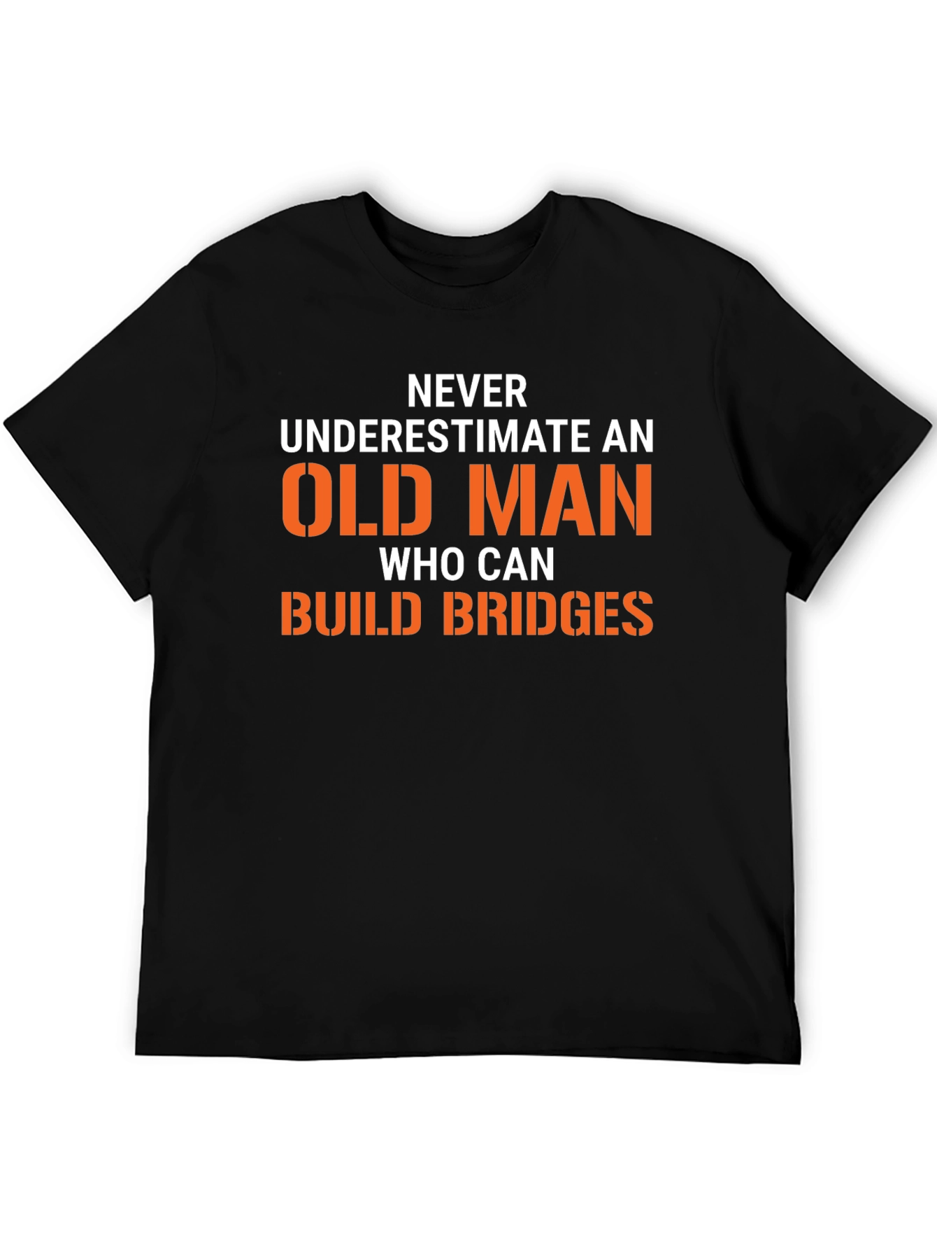 Black Funny "Old Man Build Bridges" Graphic Tee view 5