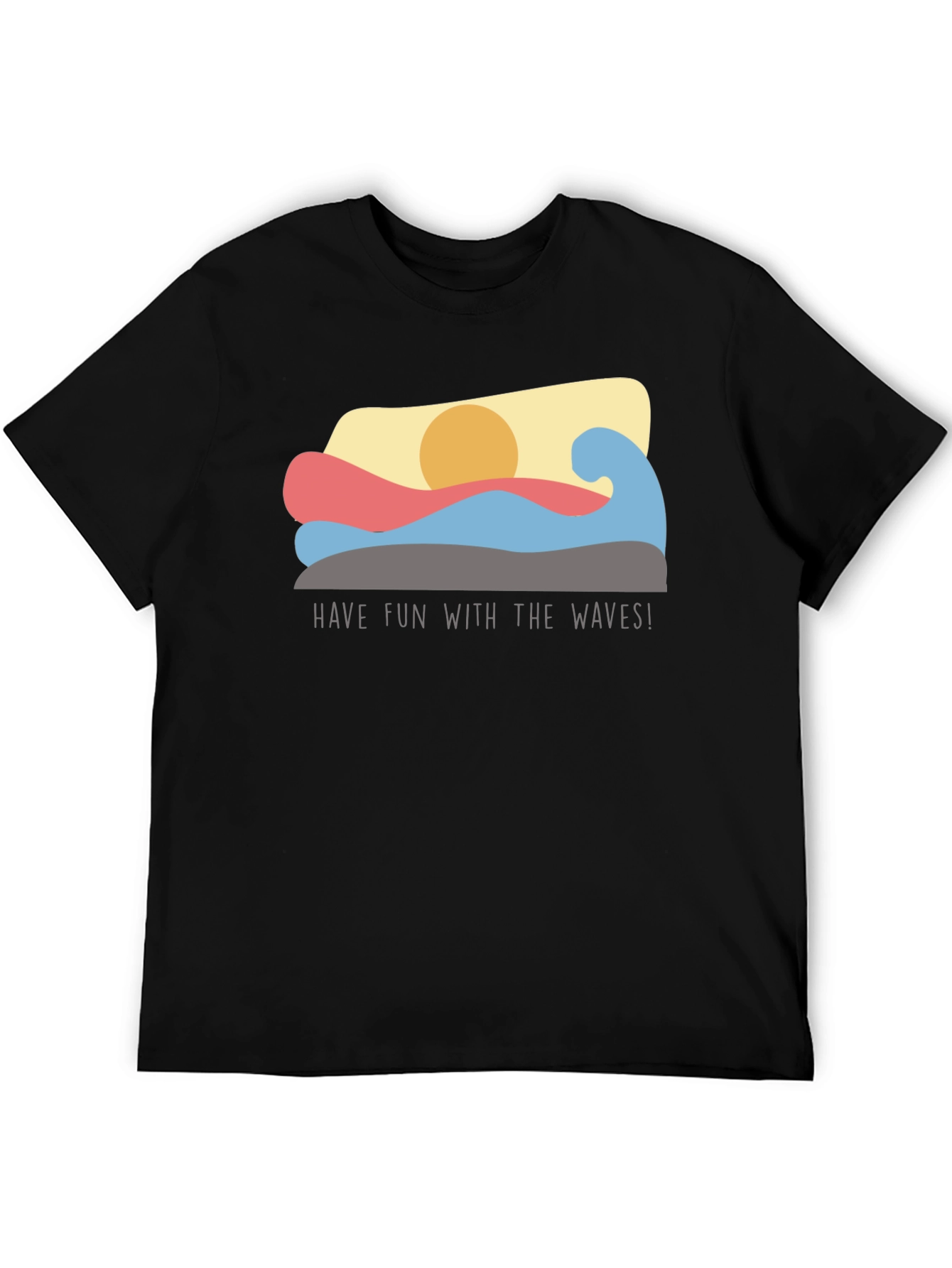 Black Fun Waves Graphic Tee - Black Cotton T-Shirt view 5