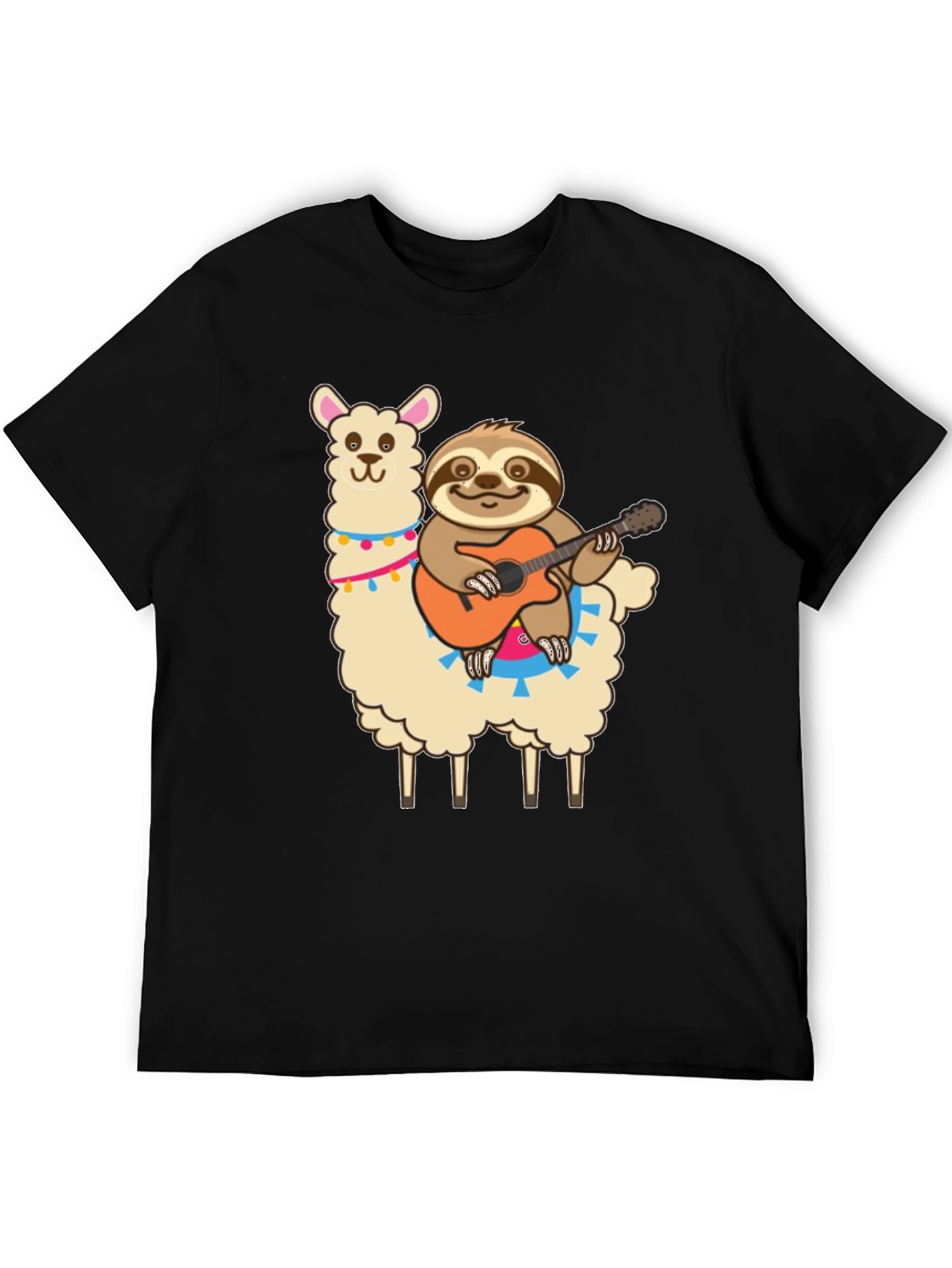 Black Llama & Sloth Guitar T-Shirt view 5