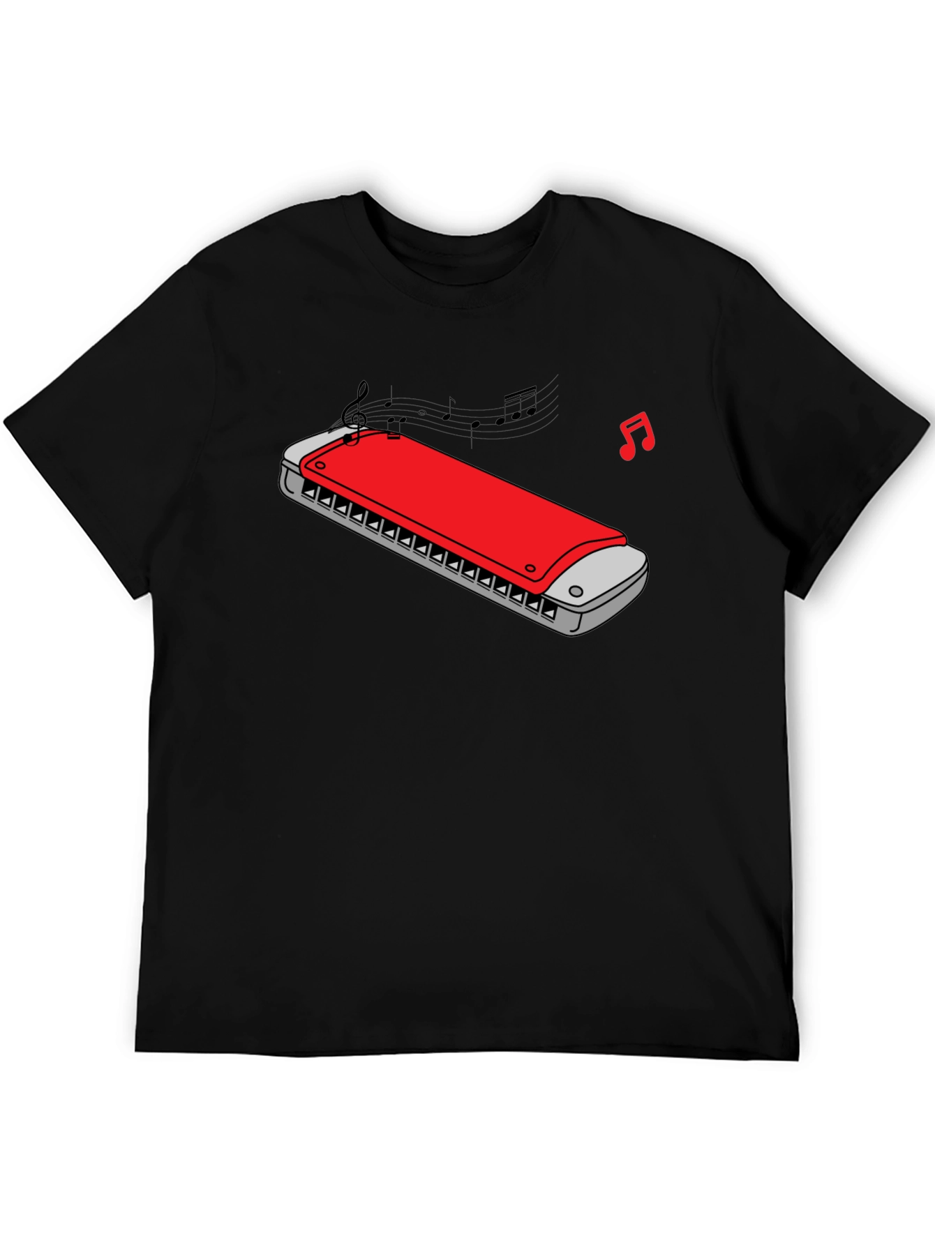 Black Harmonica Music Graphic Tee - Black Cotton view 5