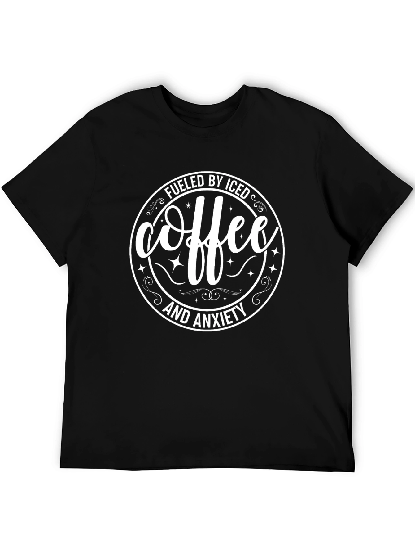 Black Fueled By Iced Coffee & Anxiety Graphic Tee view 5