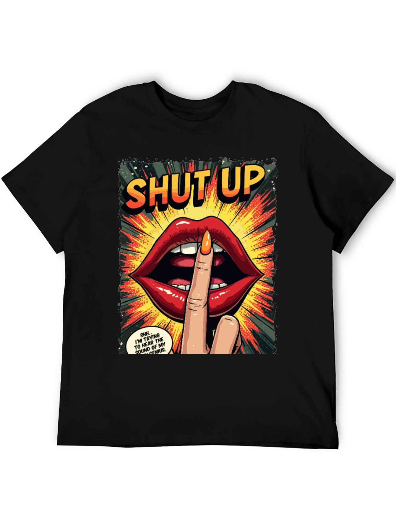Black Shut Up Graphic Tee - Comic Book Style view 5