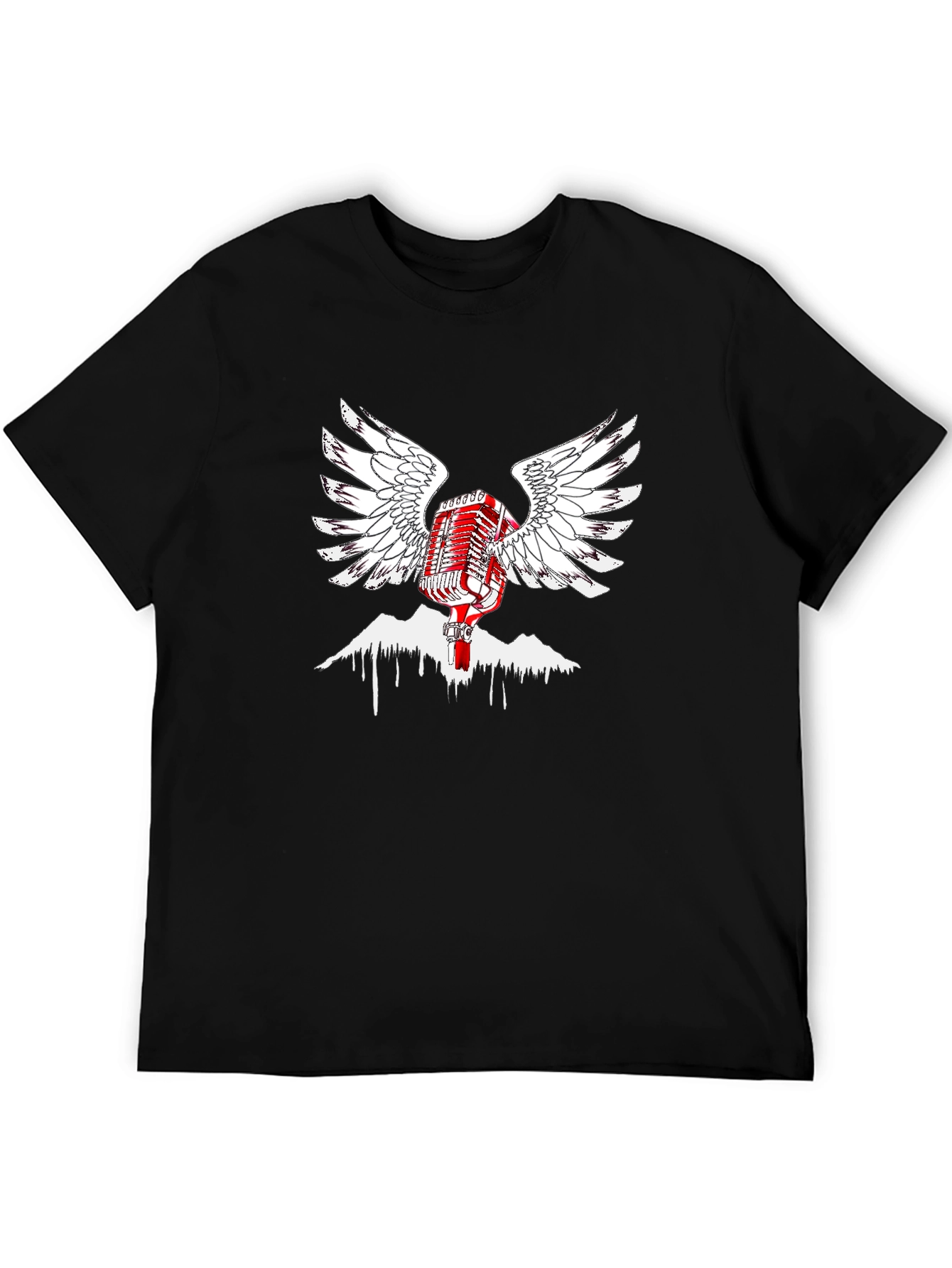 Black Retro Microphone Wings Black T-Shirt view 5