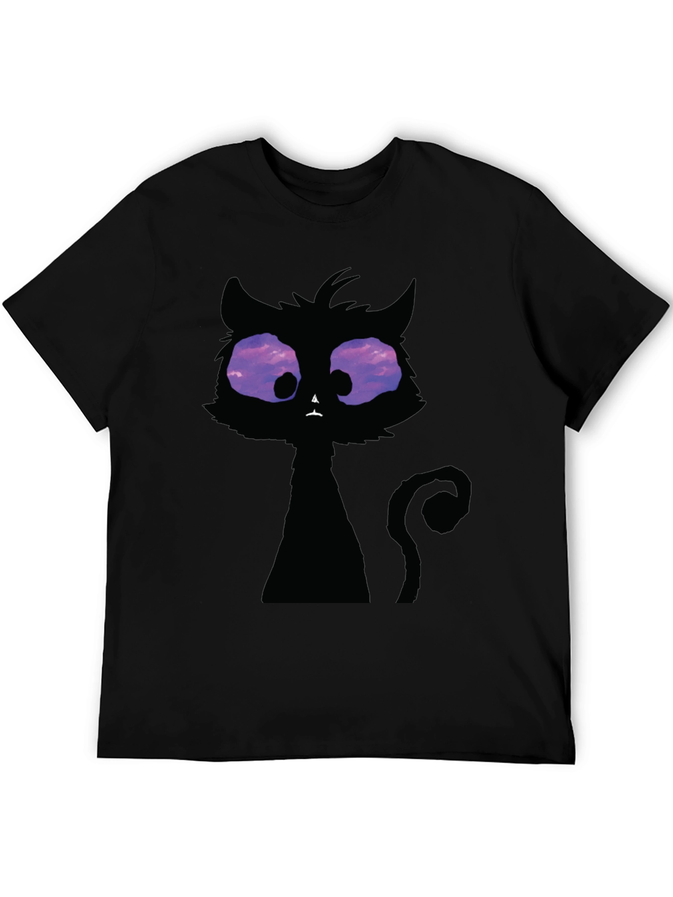 Black Whimsical Cat T-Shirt: Black Crew Neck with Unique Design view 5