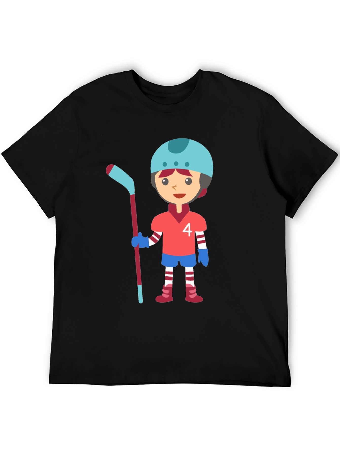 Black Cartoon Hockey Player Graphic T-Shirt view 5