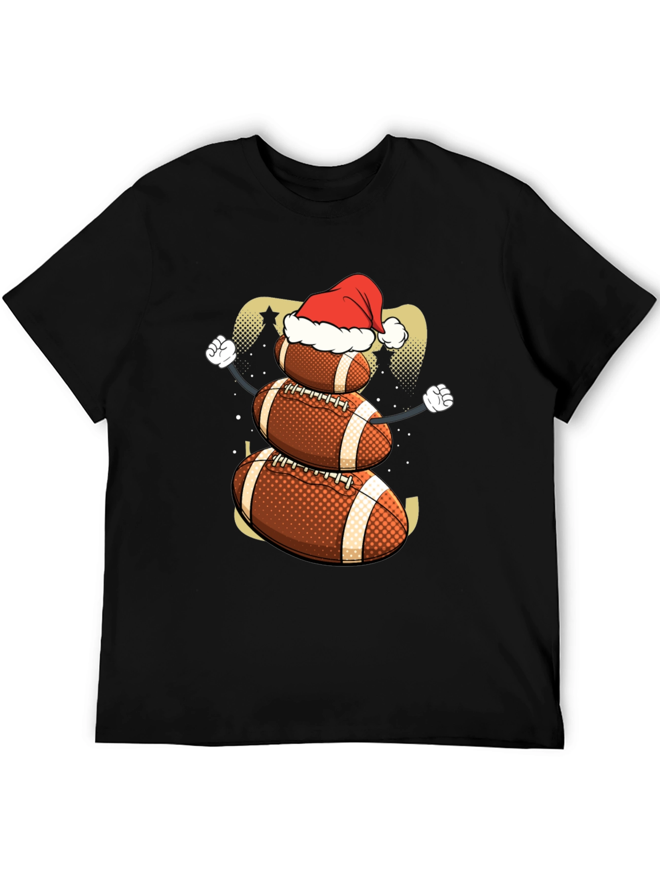 Black Football Snowman Christmas T-Shirt view 5