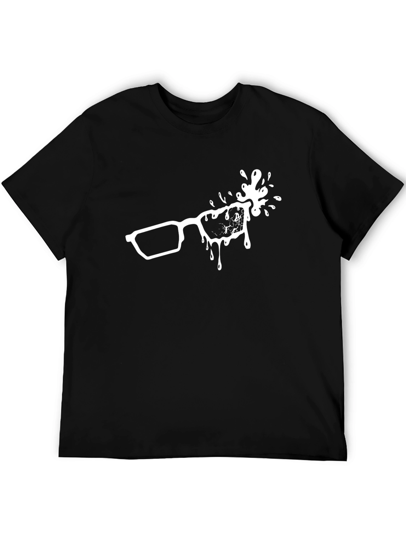 Black Men's Black T-Shirt with Glasses Drip Design view 5