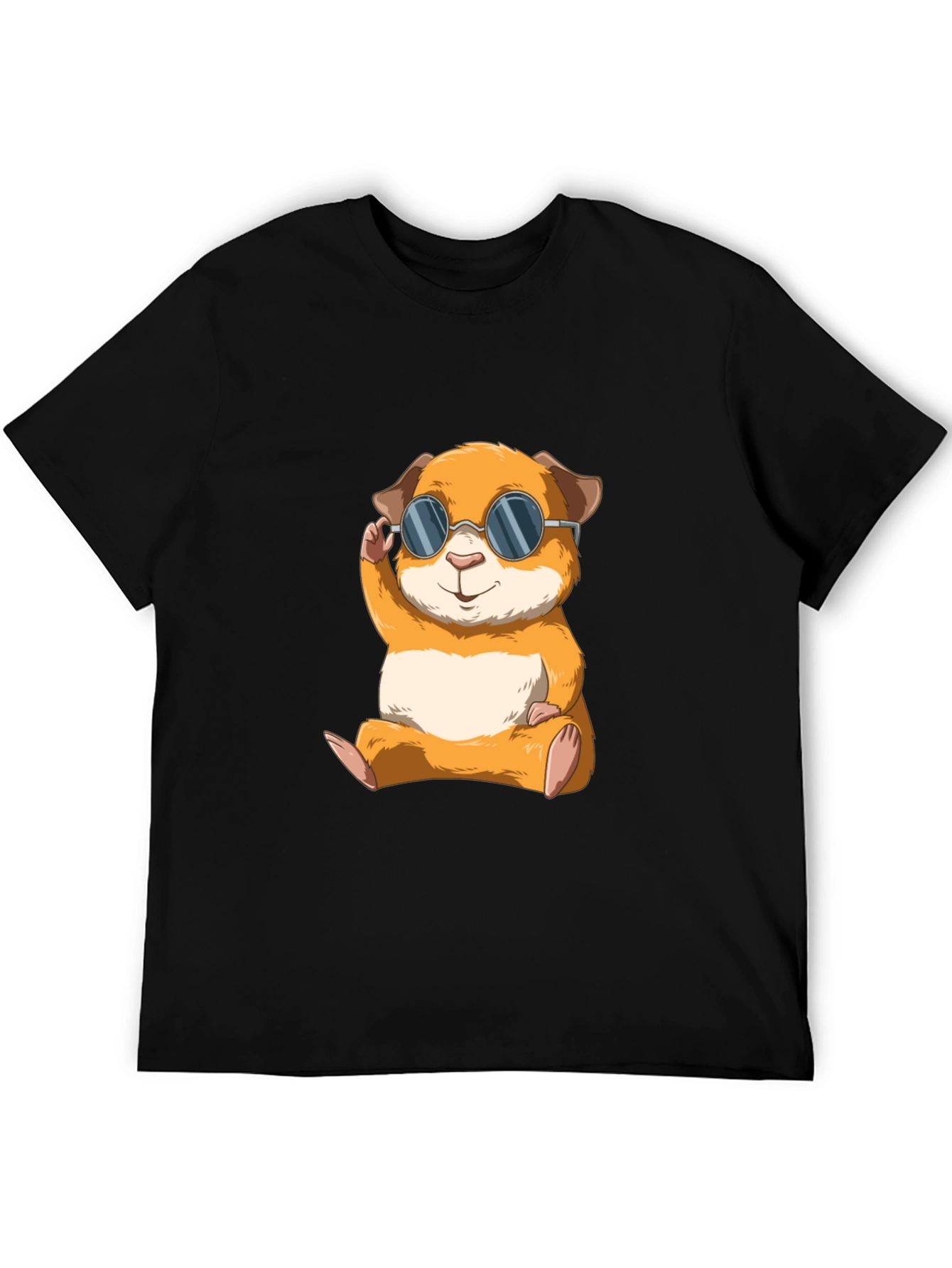 Black Cool Hamster Graphic Tee - Black Cotton T-Shirt view 5