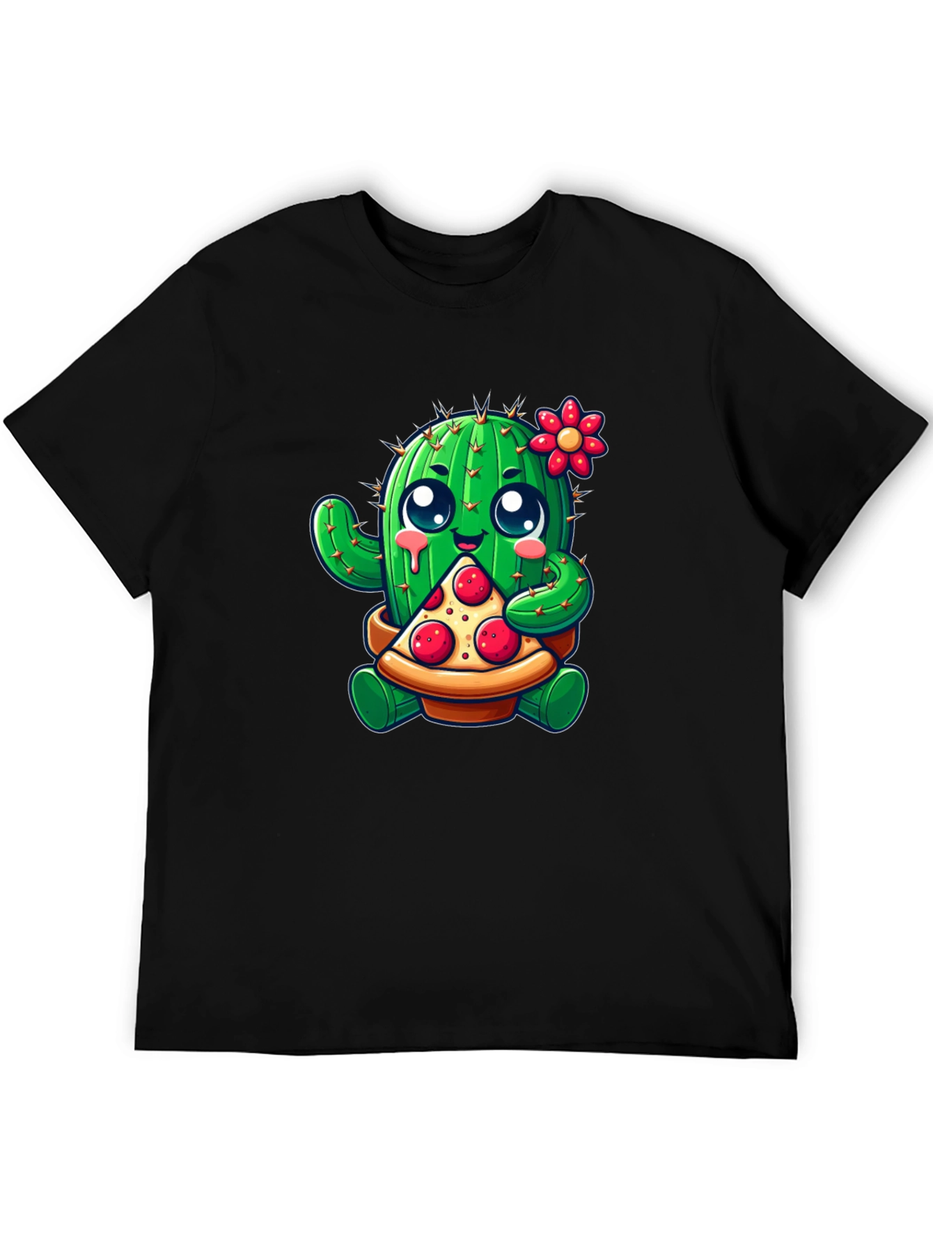 Black Cactus Pizza Lover Black T-Shirt view 5