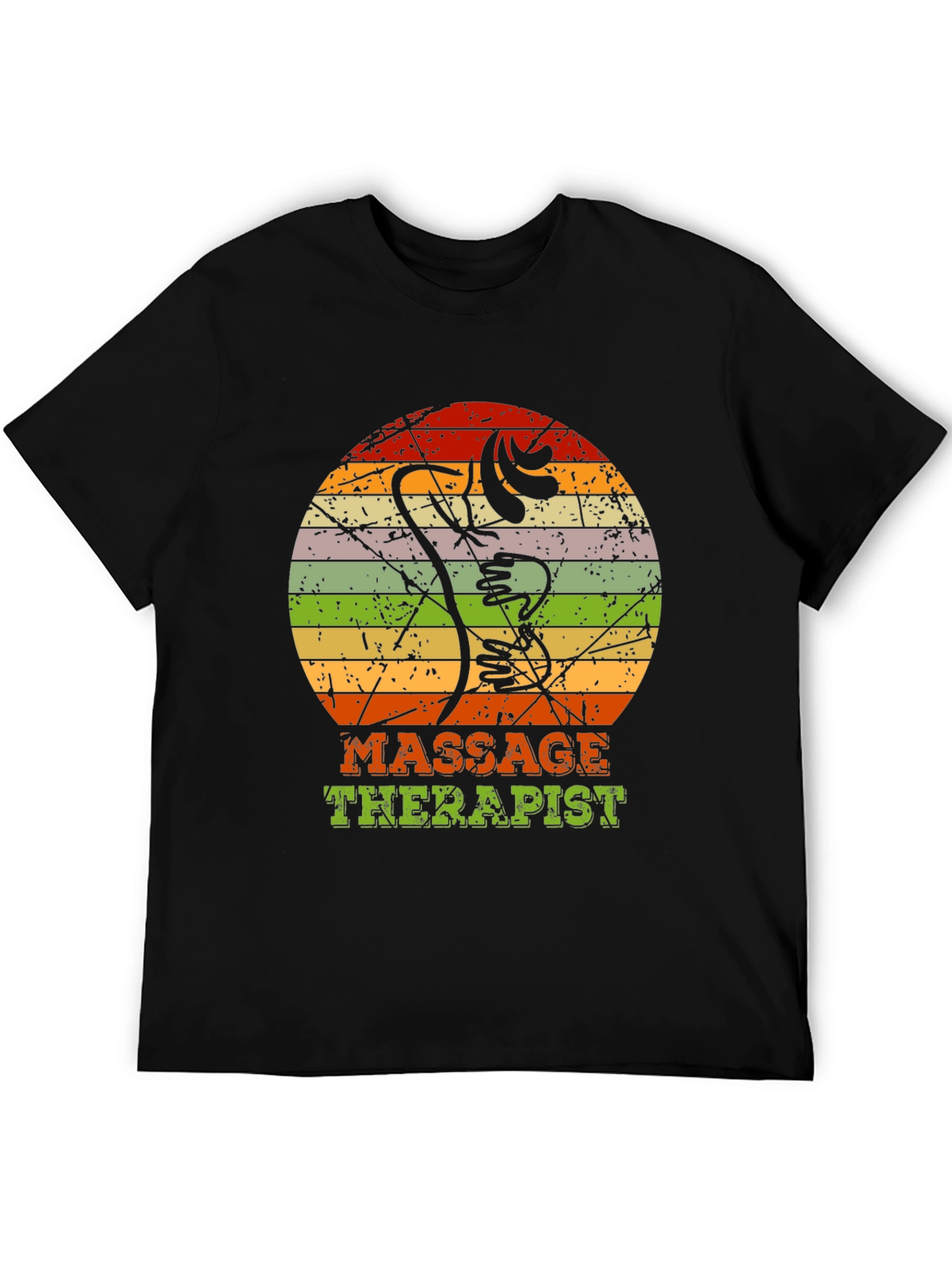 Black Massage Therapist Retro T-Shirt - Vintage Body Art view 5