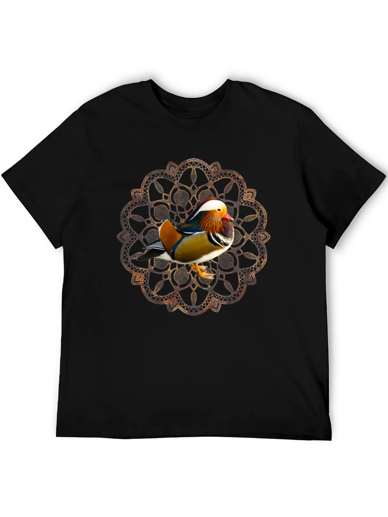 Black Mandarin Duck Mandala Graphic Tee - Stylish Men's T-Shirt view 5