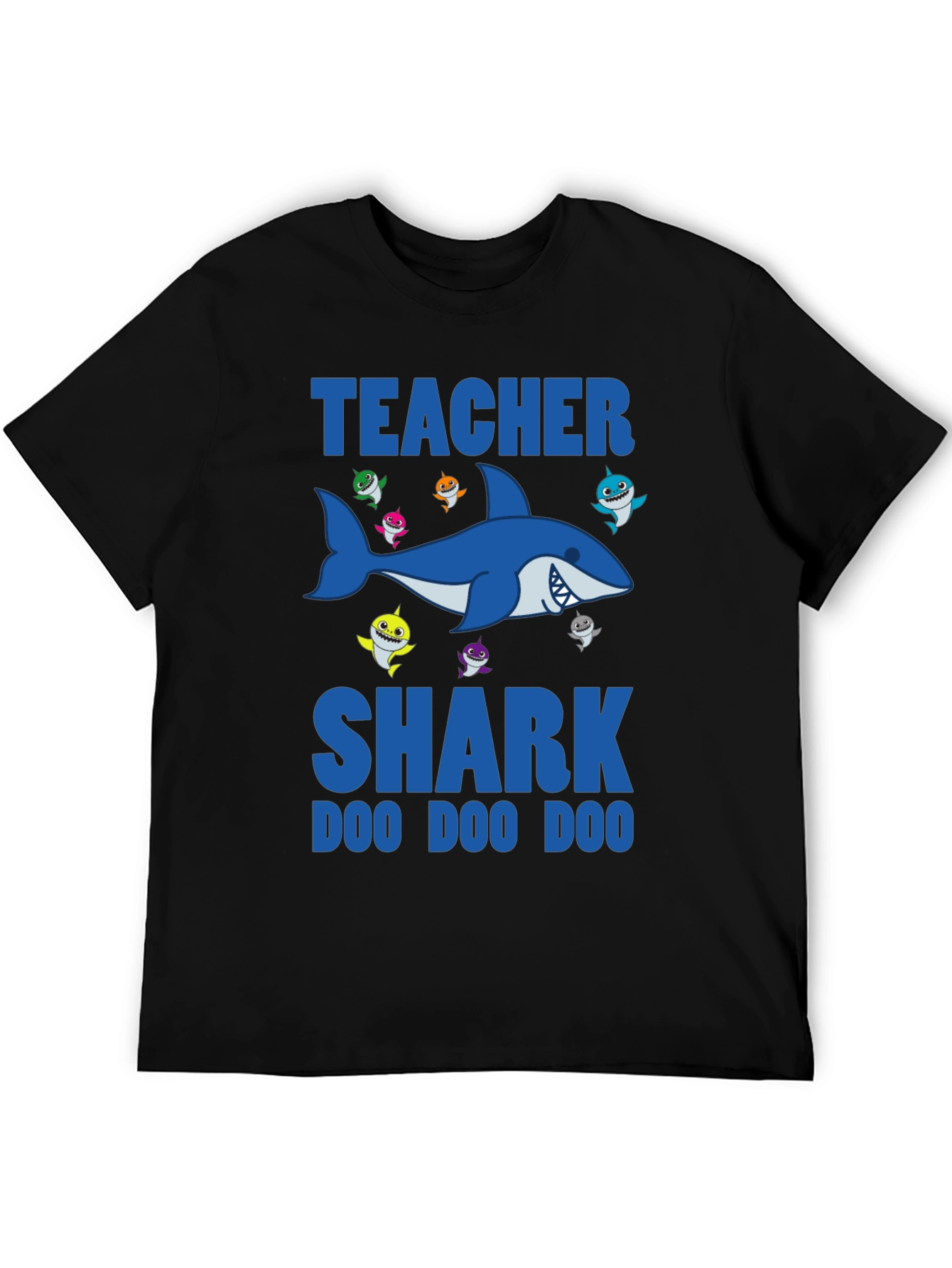 Black Teacher Shark T-Shirt - Doo Doo Doo - Black view 5