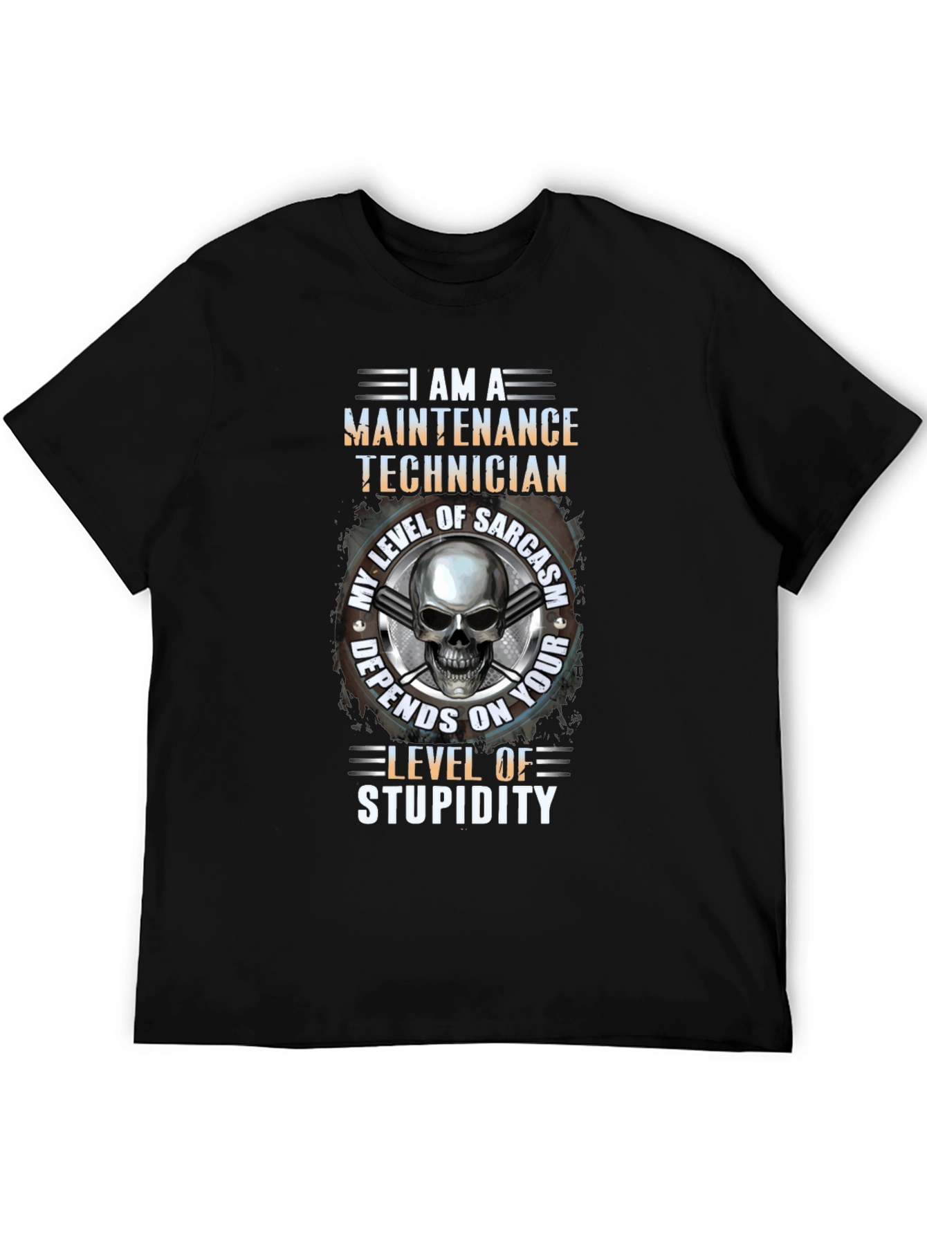 Black Maintenance Technician Skull Graphic T-Shirt view 5