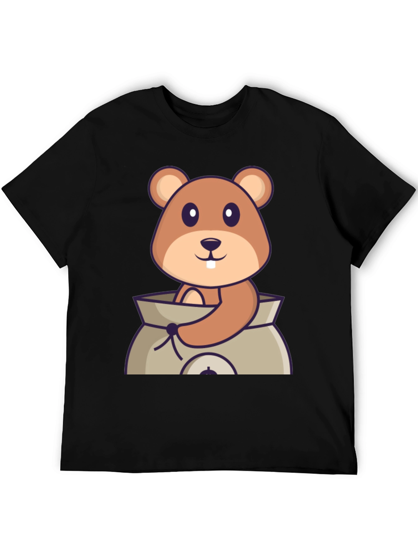 Black Cartoon Groundhog in Sack Black T-Shirt view 5