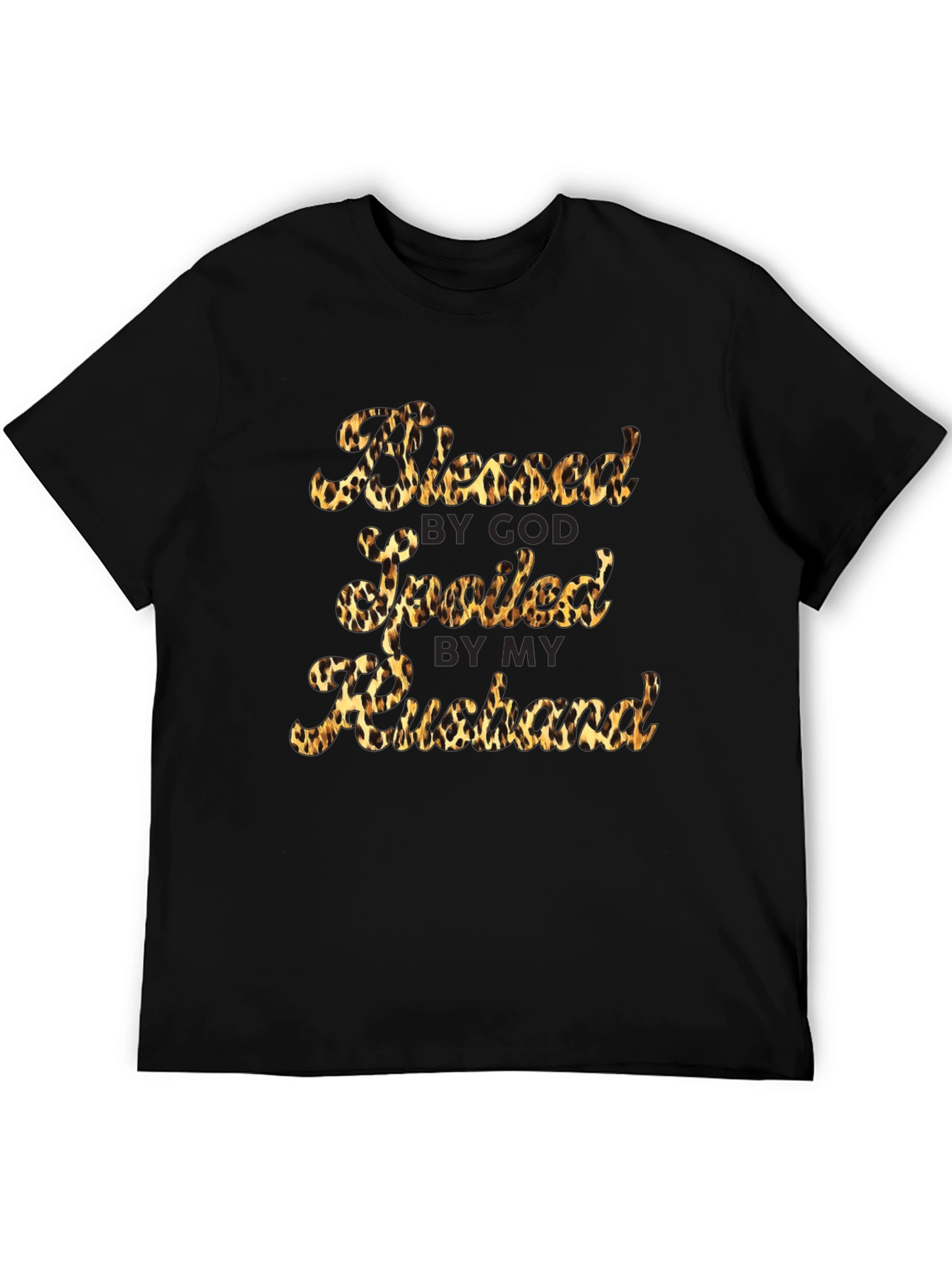 Black Blessed Spoiled Husband Leopard Print T-Shirt view 5