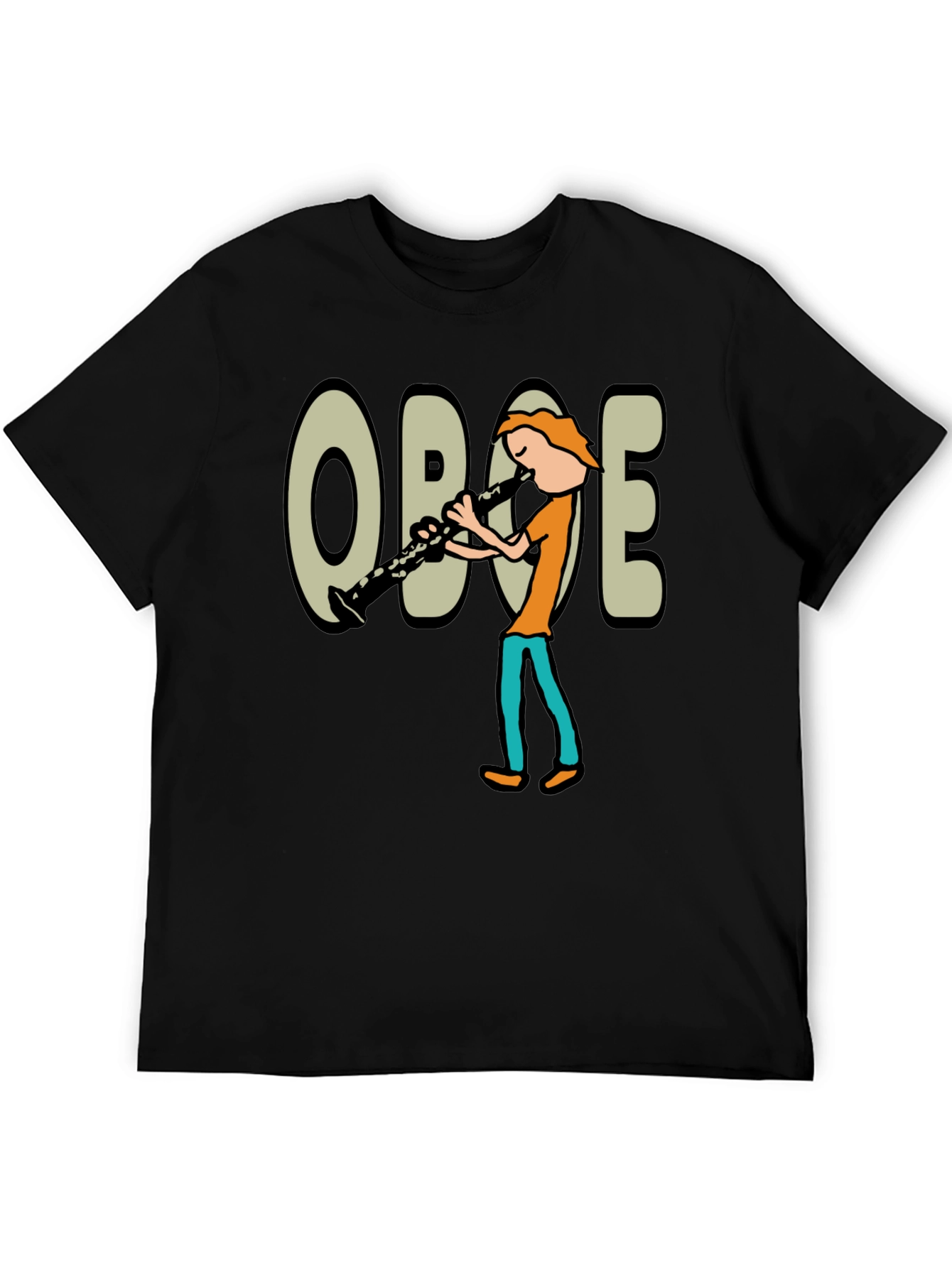 Black Oboe Cartoon Graphic T-Shirt view 5