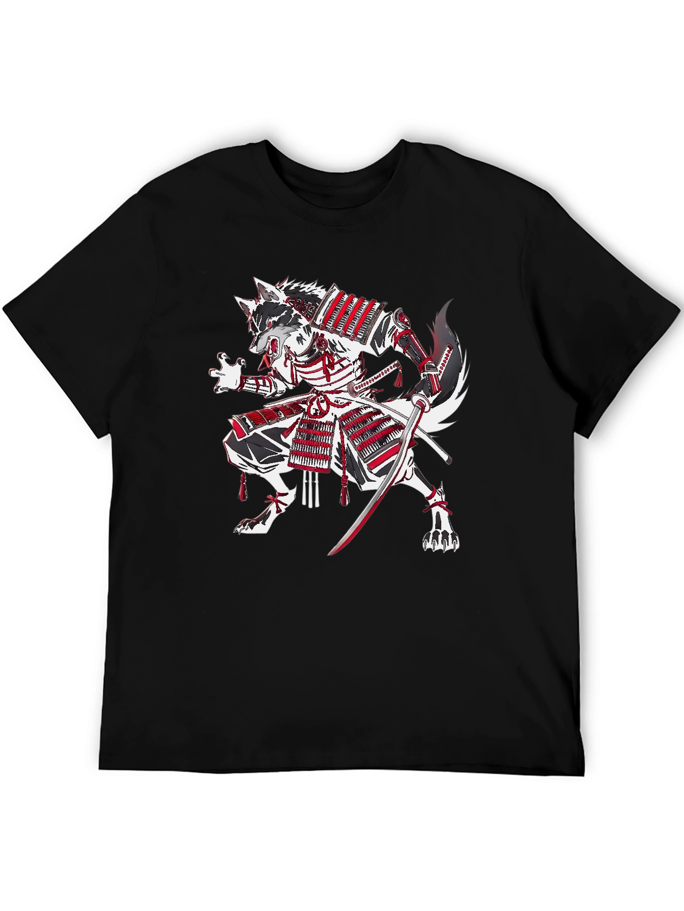 Black Samurai Wolf Graphic T-Shirt view 5