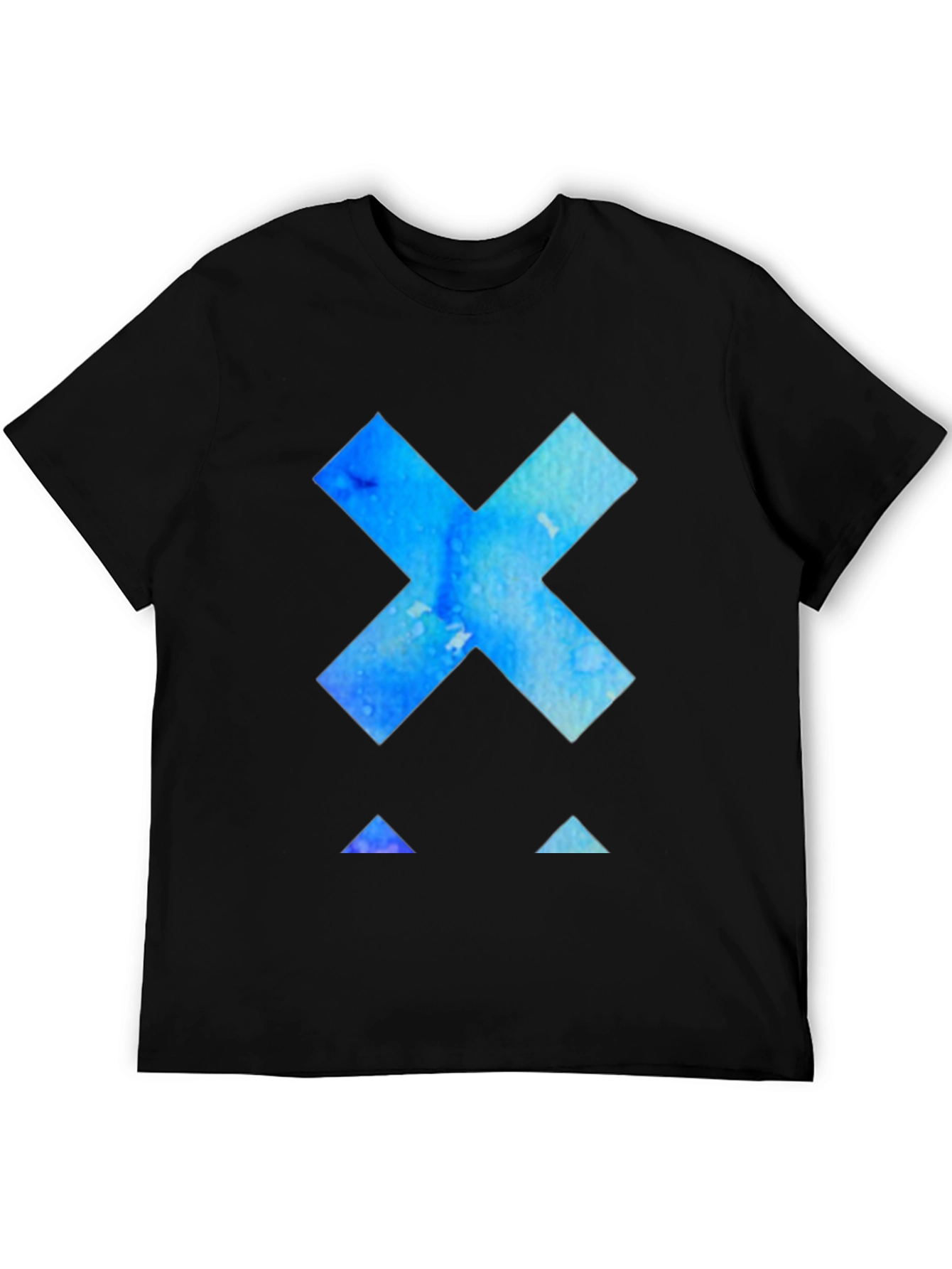 Black Geometric Blue Watercolor Graphic Tee - Modern Design view 5