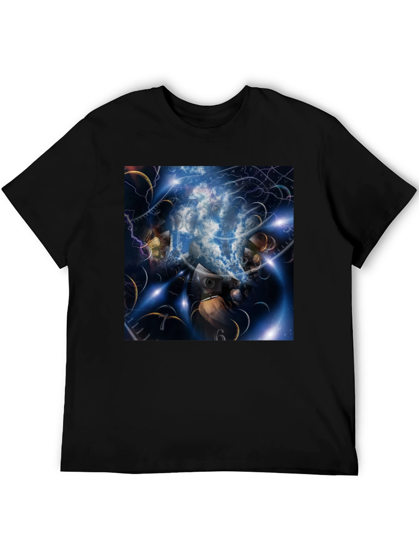 Black Surreal Clockwork Dreamscape Graphic Tee view 5
