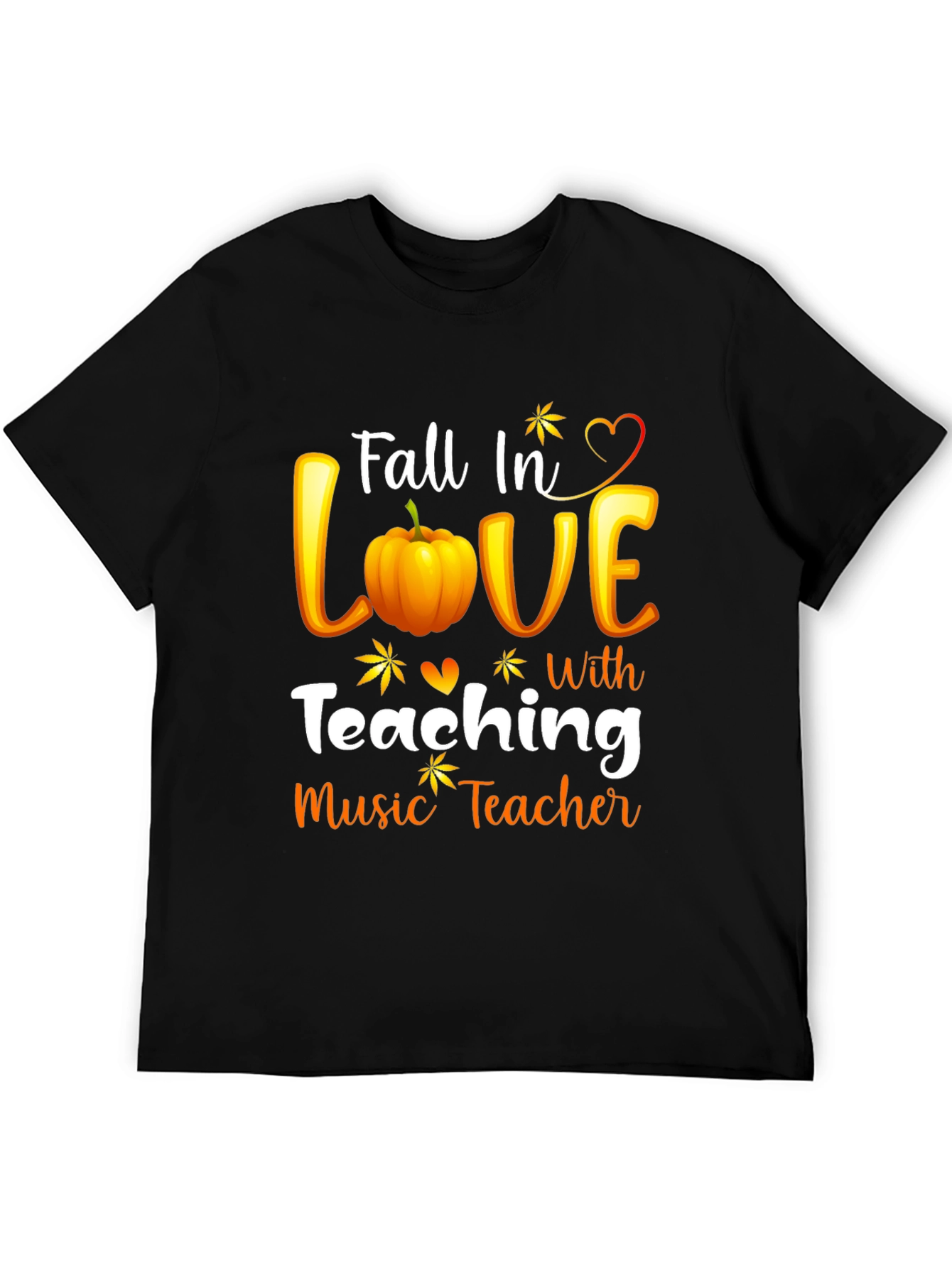 Black Fall In Love Teaching Music Teacher Black T-Shirt view 5