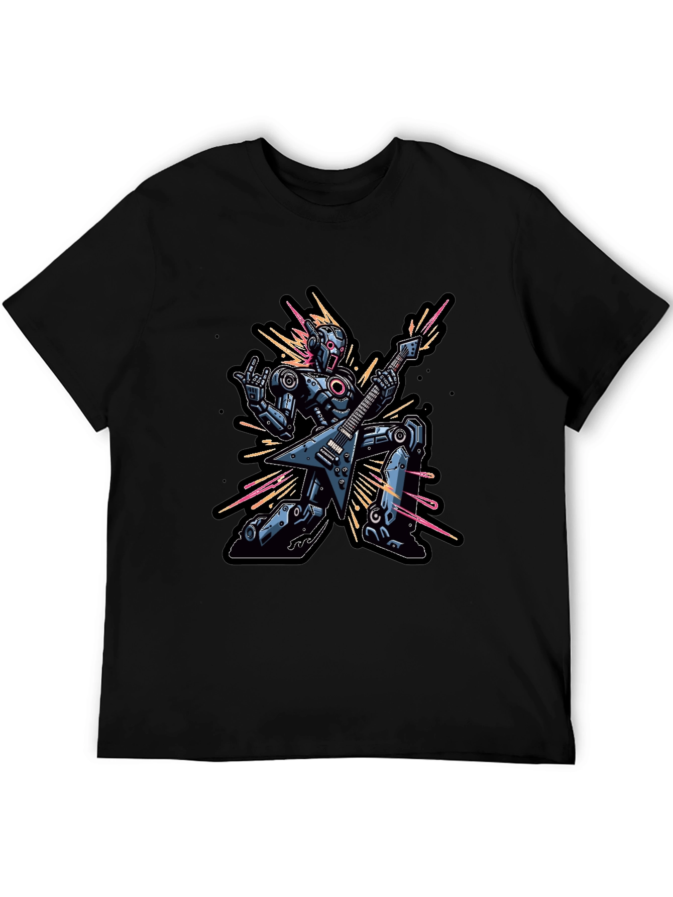 Black Robot Guitarist Graphic Tee - Black view 5