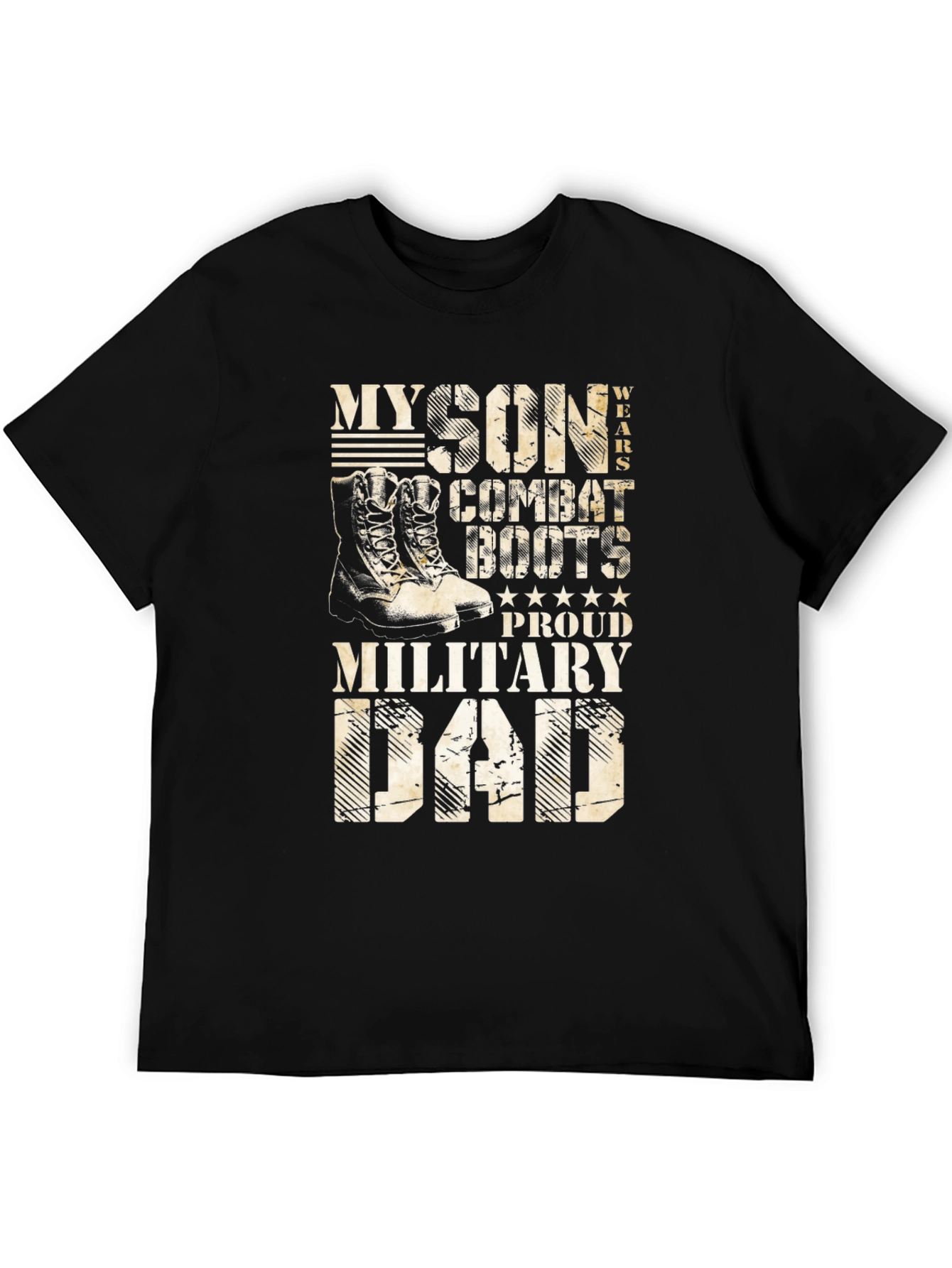 Black Proud Military Dad T-Shirt - Son Wears Combat Boots view 5