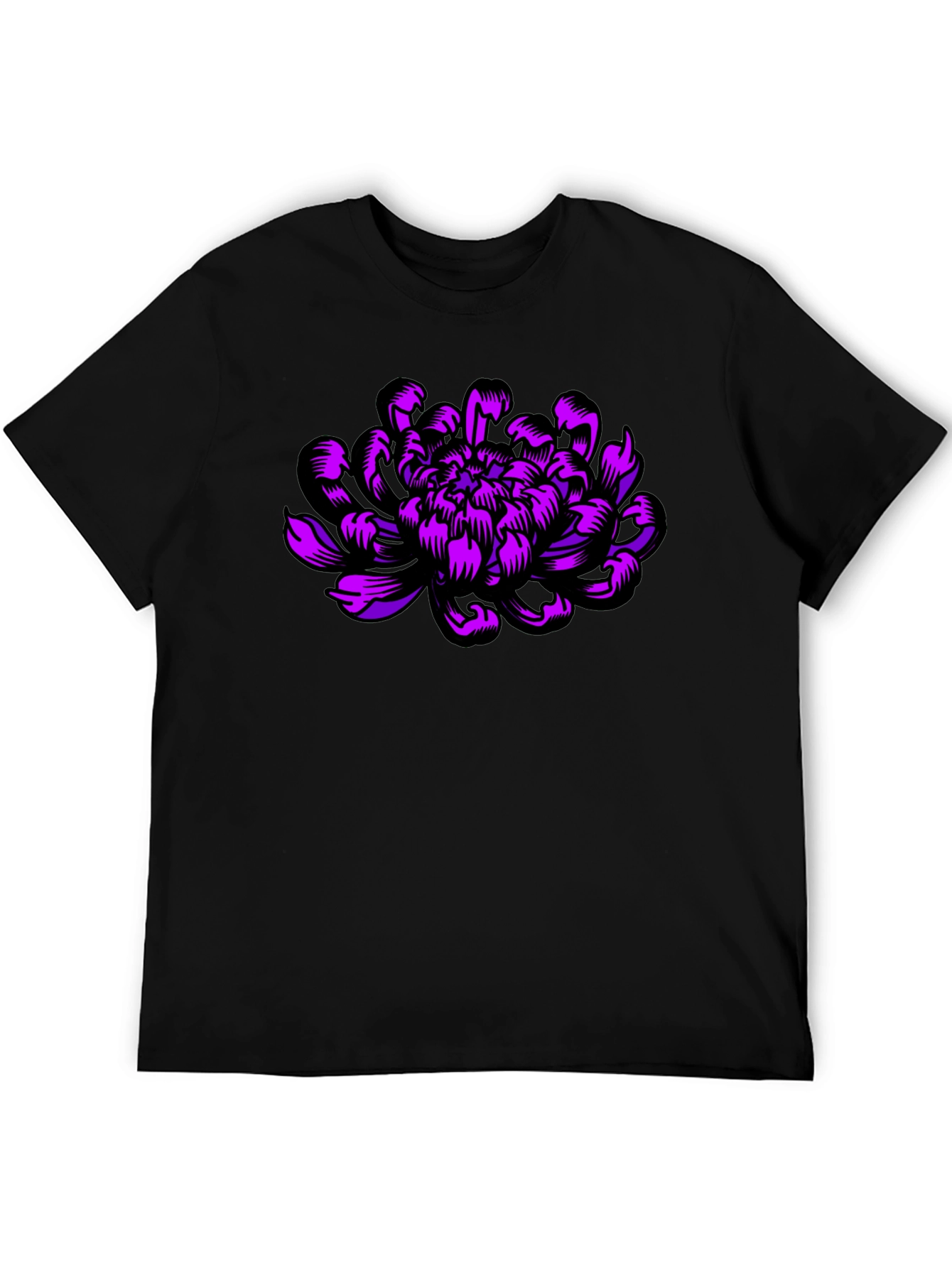 Black Black T-Shirt with Purple Flower Design view 5