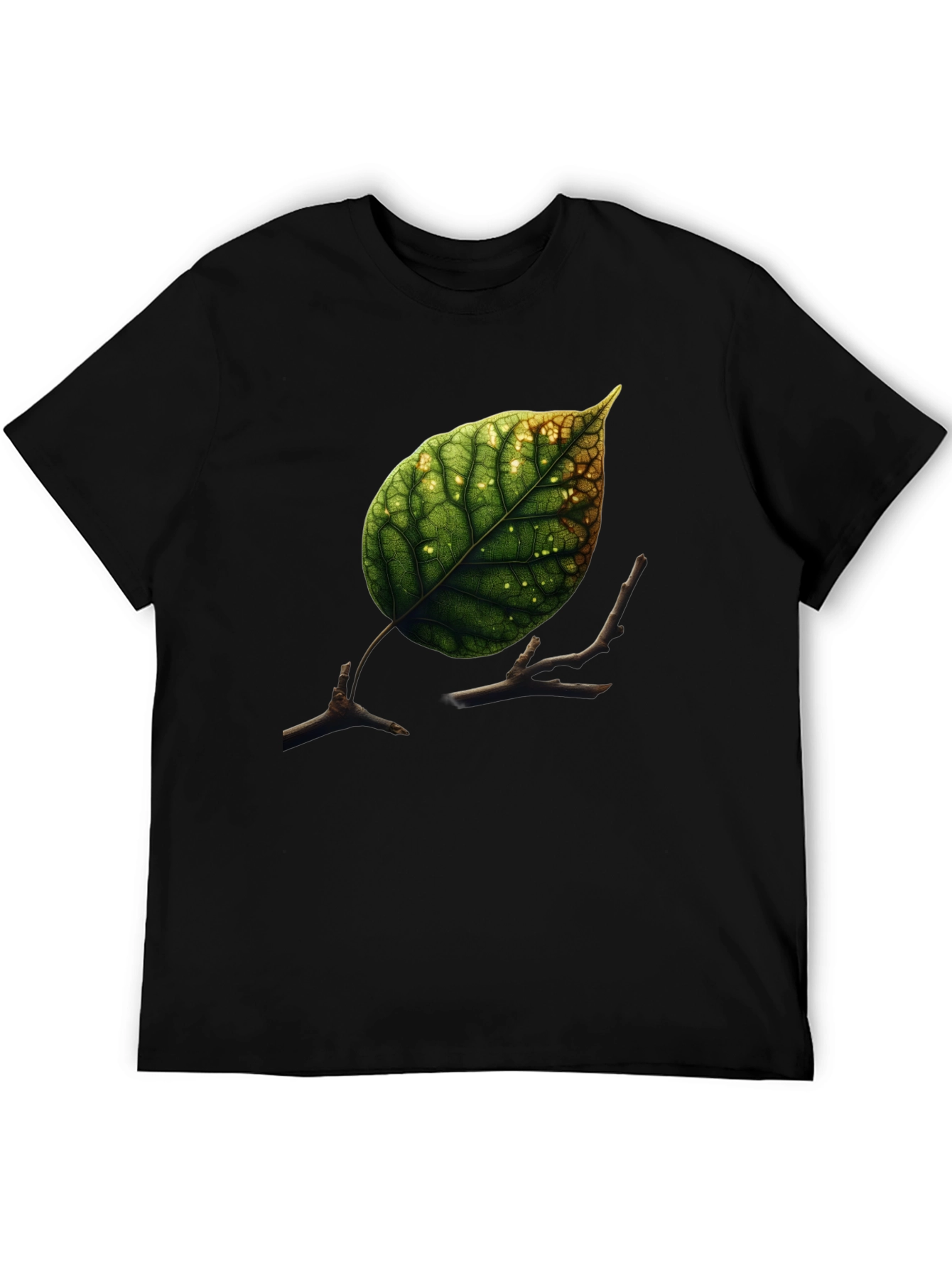 Black Leaf & Twigs Graphic Tee - Nature Inspired Black T-Shirt view 5