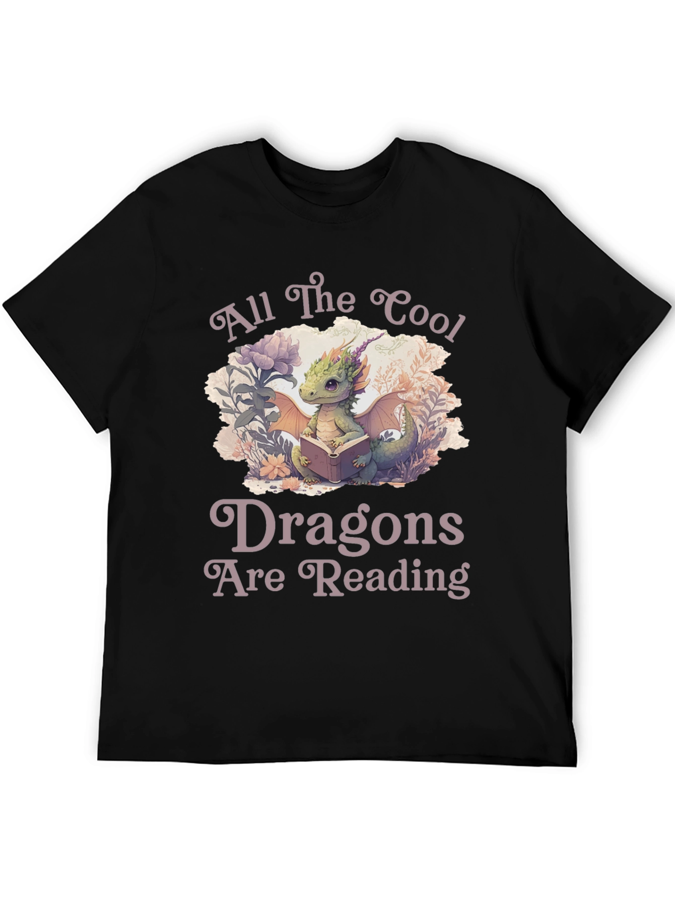 Black Cool Dragons Reading Black T-Shirt view 5
