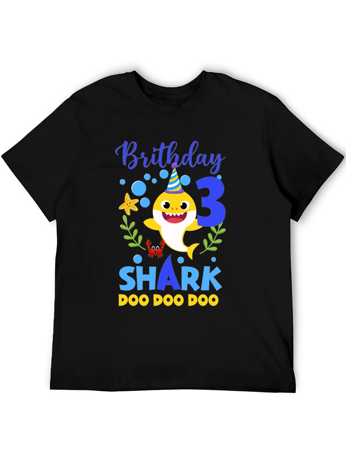 Black Birthday Shark T-Shirt, 3rd Birthday view 5