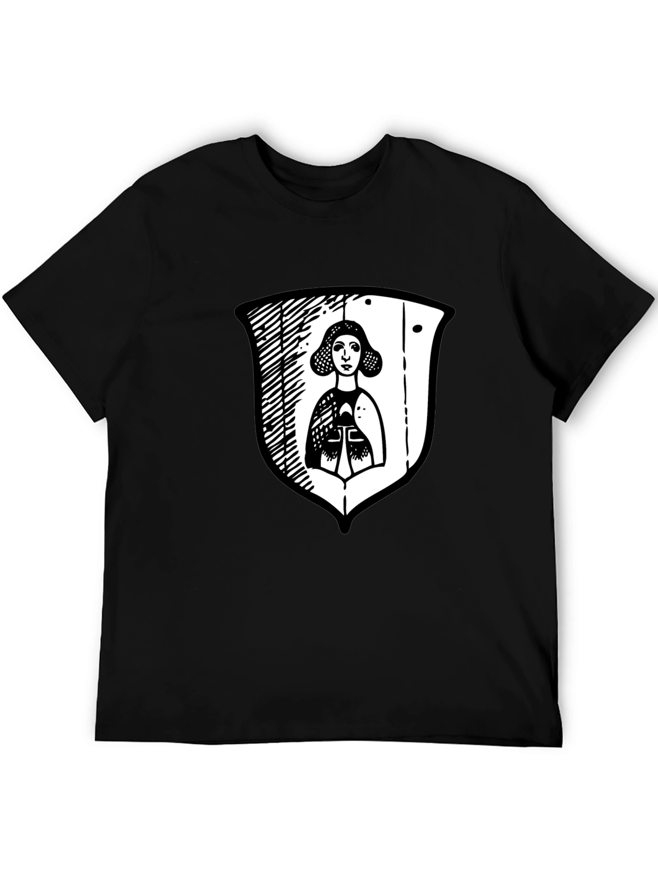 Black Black Graphic Tee with Medieval Lady Shield view 5