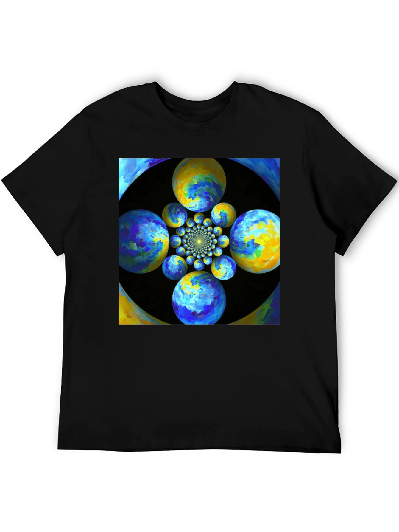 Black Abstract Fractal Sphere Graphic T-Shirt view 5