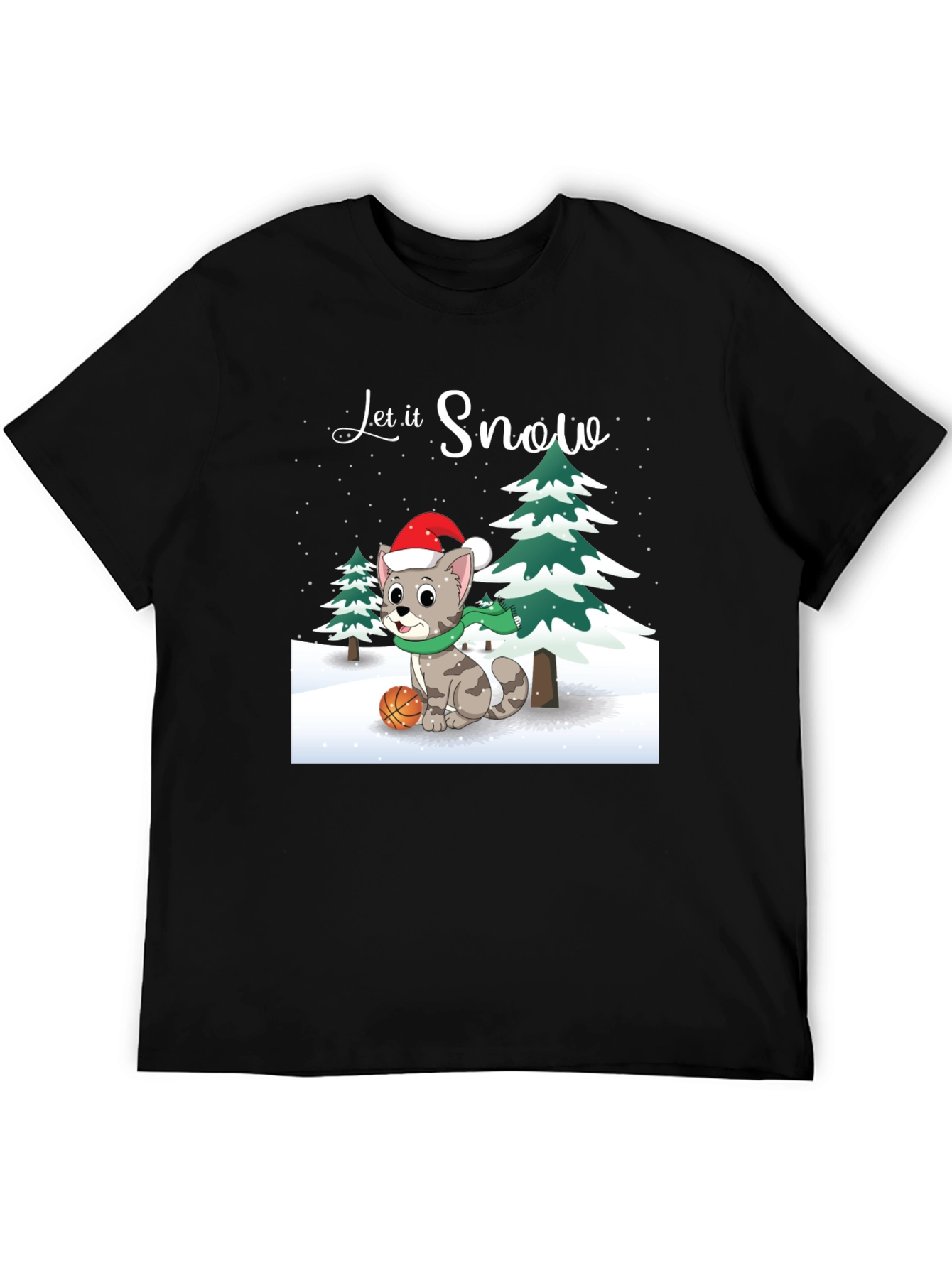 Black Let it Snow Cat with Basketball T-Shirt view 5
