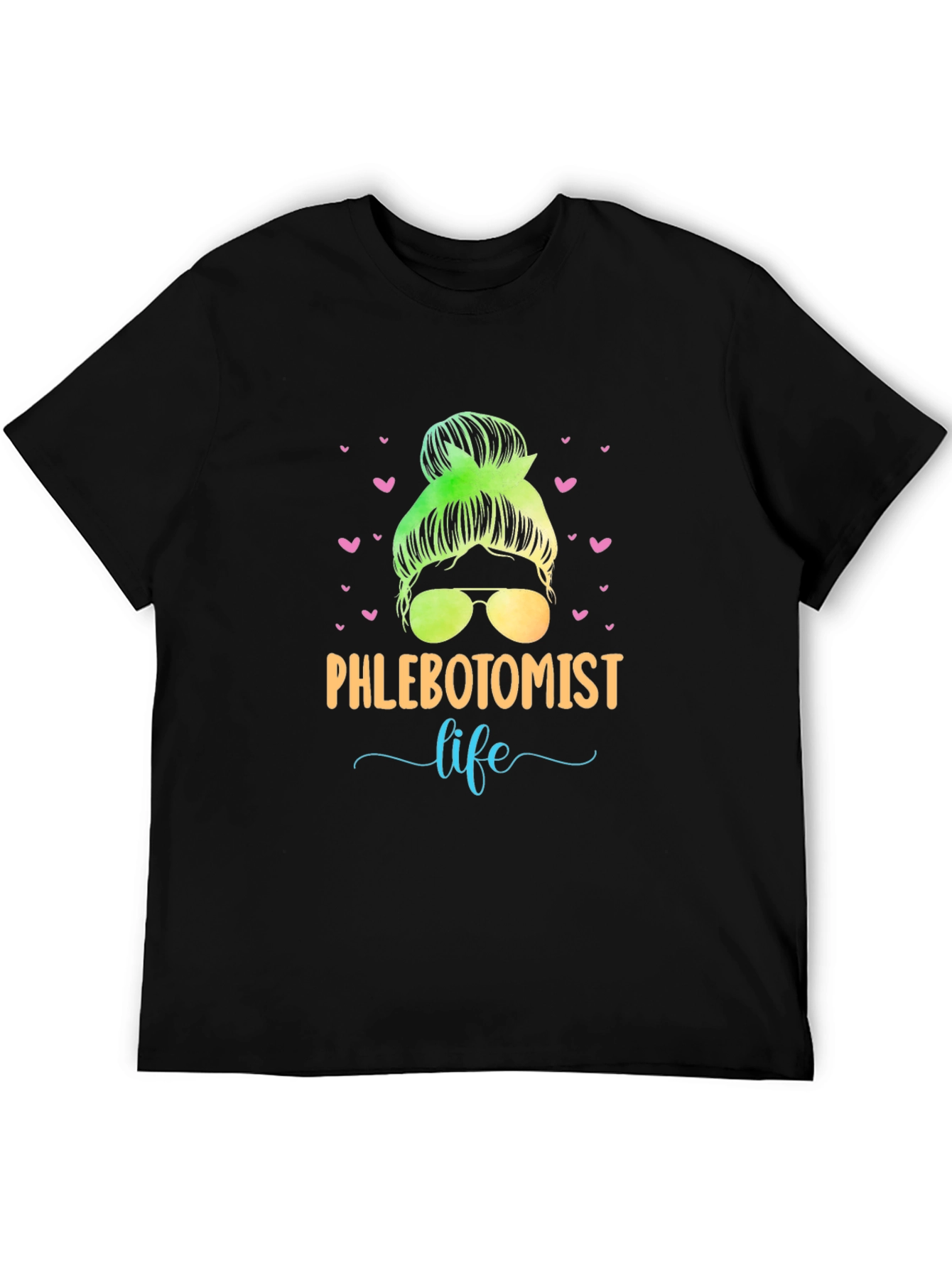 Black Phlebotomist Life Messy Bun T-Shirt view 5