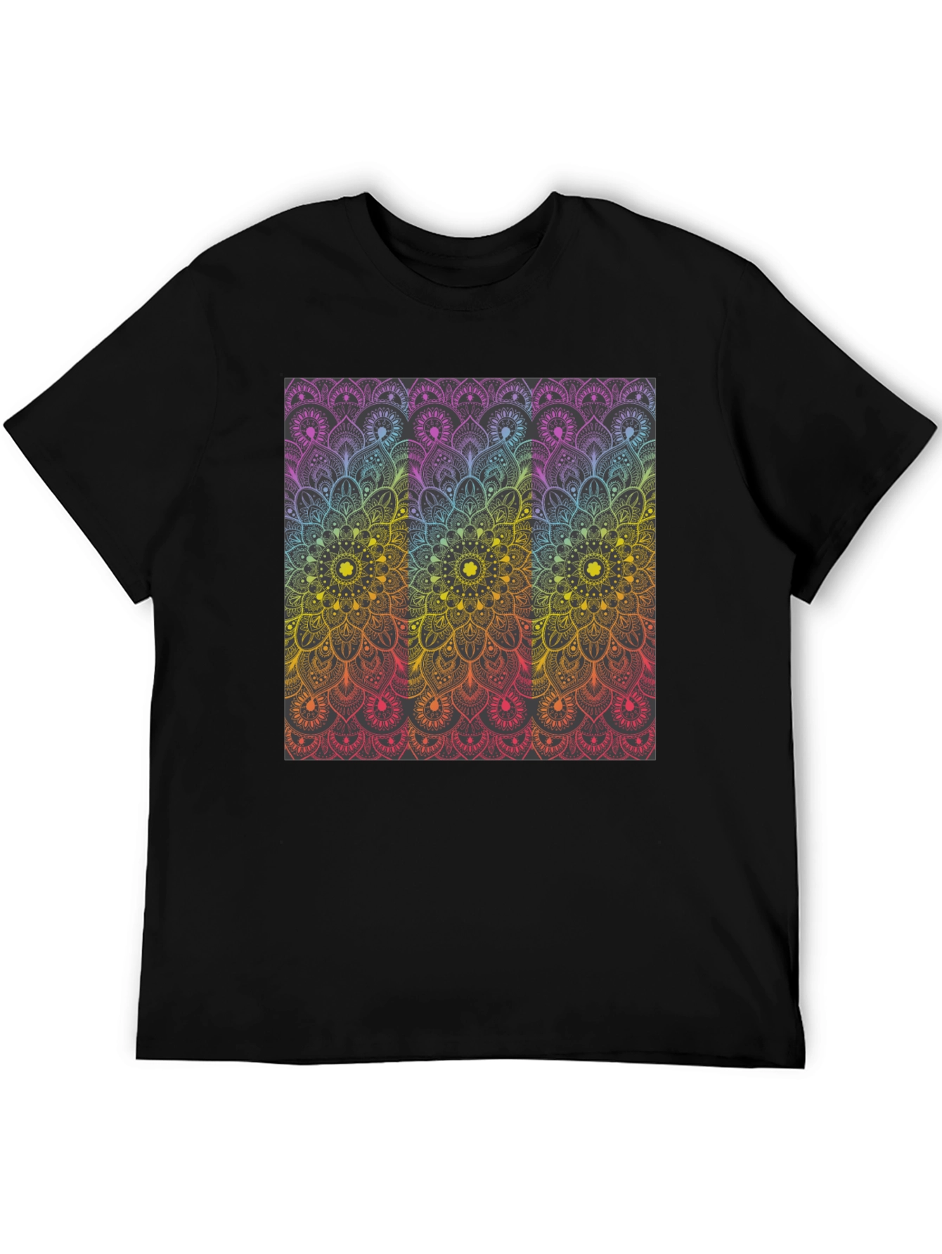 Black Colorful Mandala Graphic Print Black T-Shirt view 5