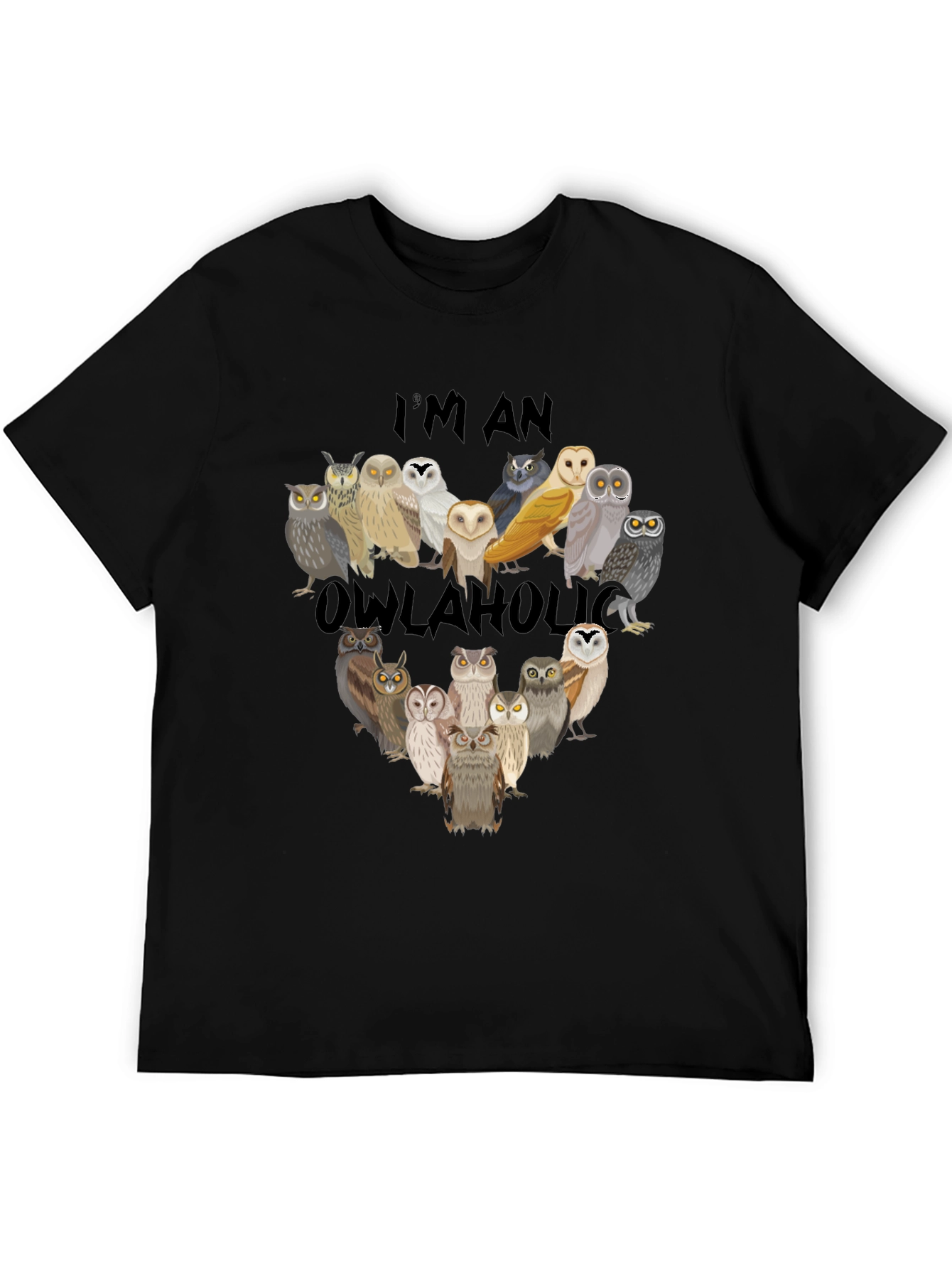 Black Owl Lover T-Shirt - "I'm an Owlaholic" Graphic Tee view 5